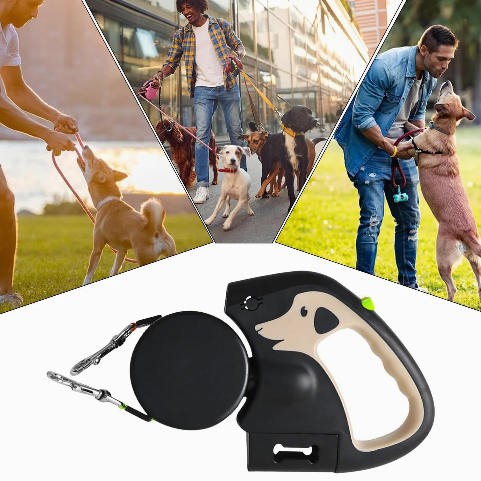 Guinzaglio per cani con luce, guinzaglio retrattile da 3 metri, resistente | all'usura, guinzaglio portatile per cani, guinzaglio retrattile per parco giochi, facile da usare, portatile per jogging