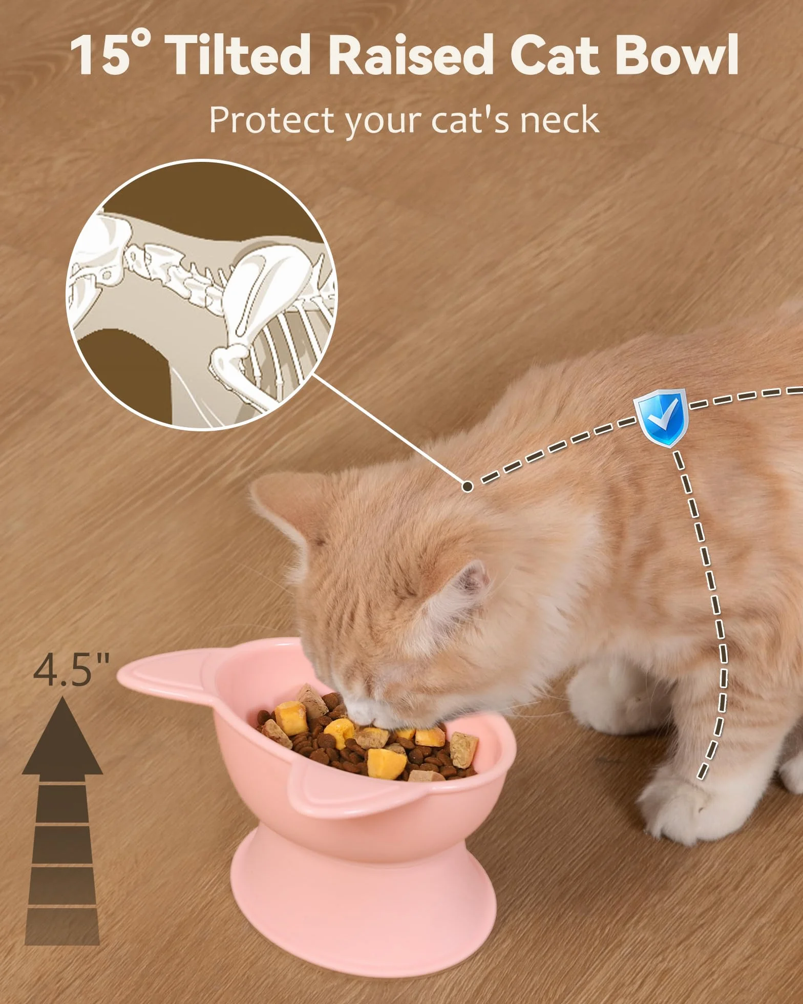 MateeyLife Ciotole per Gatti Rialzate, Set da 2 Ciotole Rialzate per Gatti con 15 Gradi, Ciotola Rialzata per Gatti da Interno e Cani di Piccola Taglia, Anti-affaticamento dei Baffi,Rosa & Verde