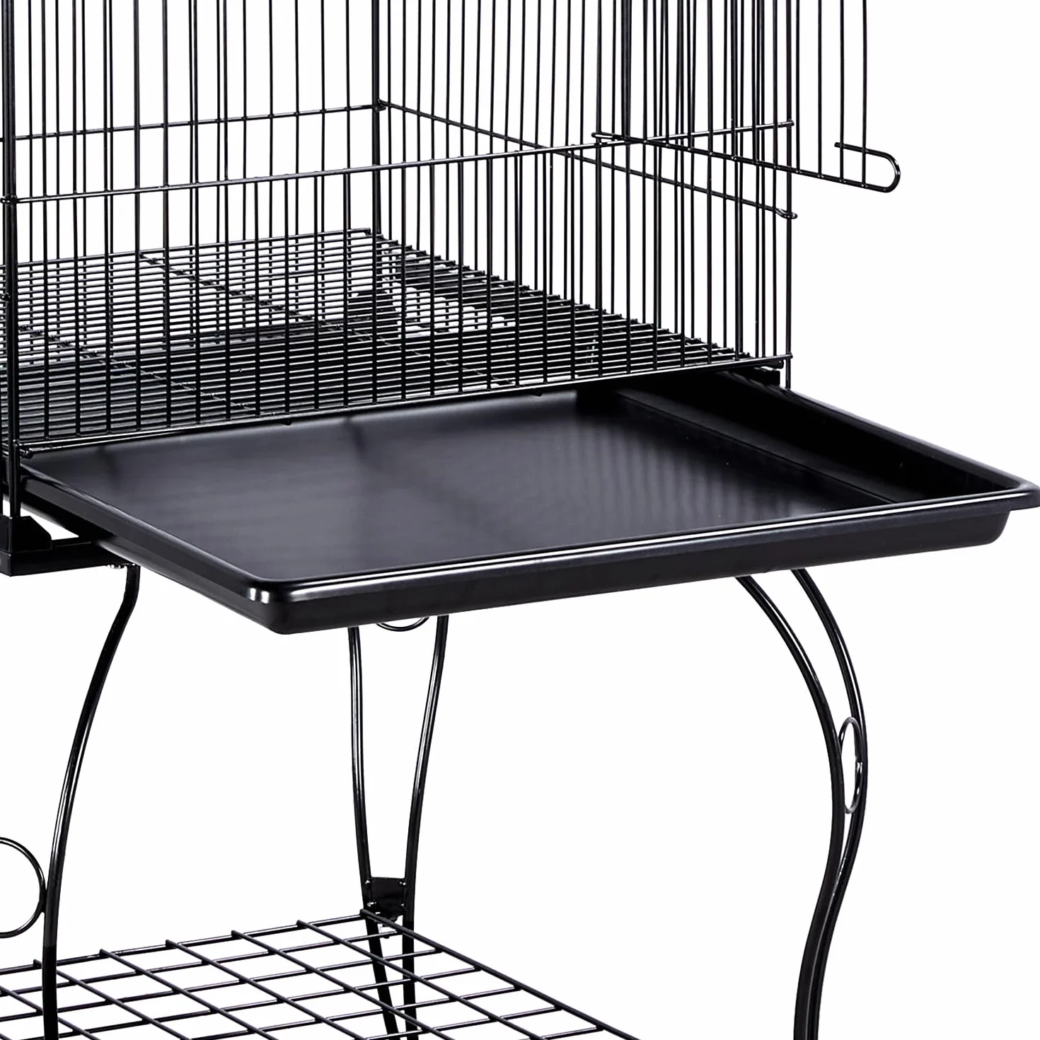 Yaheetech Gabbia Voliera per Uccelli Pappagalli con Carrello e Tetto Apribile in Metallo e Legno Nero 59 x 59 x 150 cm