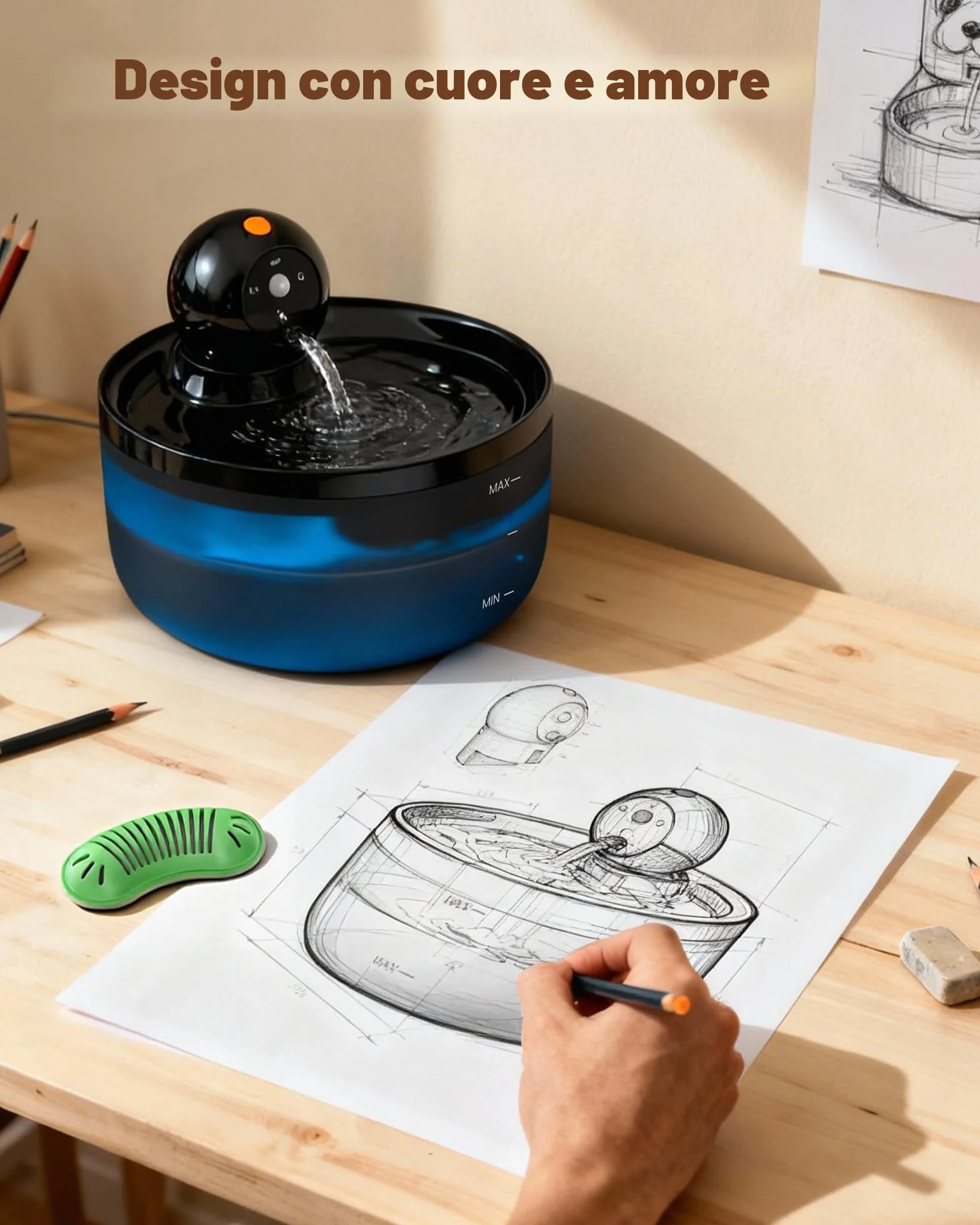 Fontanella per Gatti senza Fili: Fontana per Gatti a Batteria - 2.6L Fontanella Gatto con Sensore di Movimento - Dispenser Acqua Gattis Ricaricabile - Distributore Acqua Cani con Pila - Nero