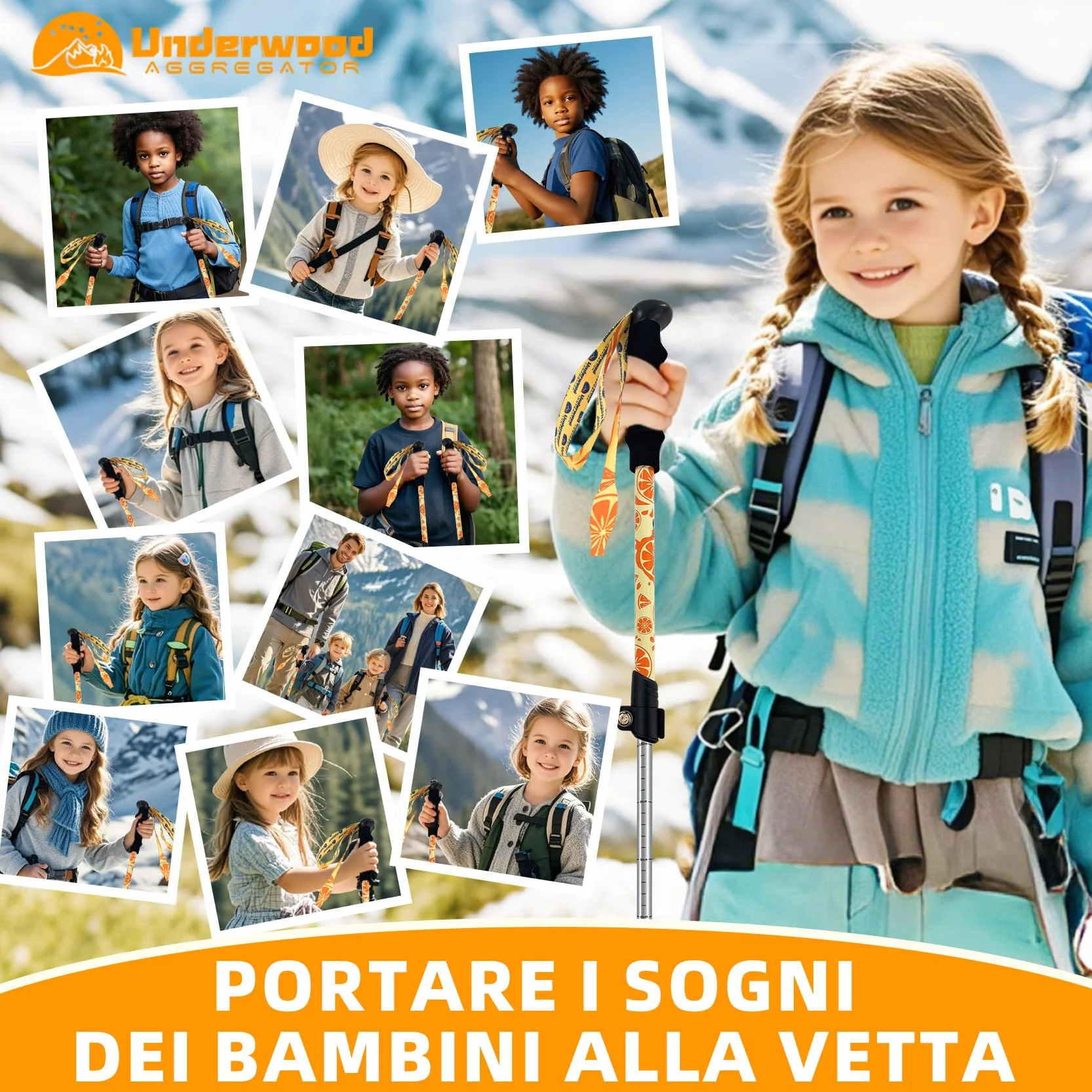 Bastoncini da Trekking Pieghevoli per Bambini 2 Pezzi Regolabili Leggeri Alluminio Escursionismo Sci 6-12 Anni
