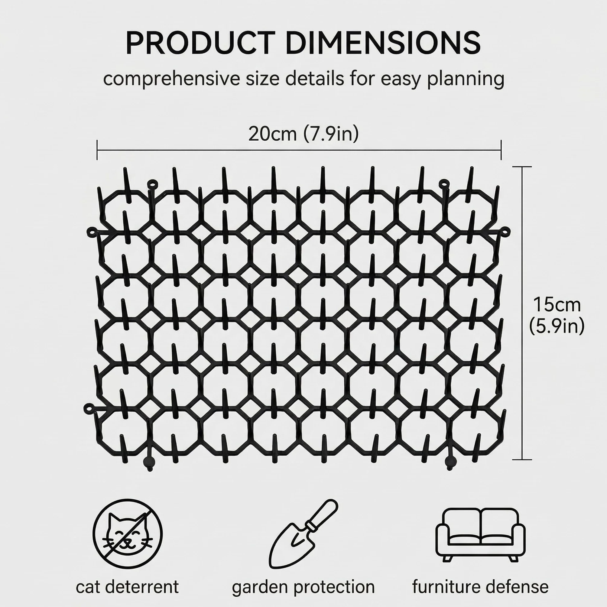 Tappetini Dissuasori Per Gatti (Set Da 6, 20X15Cm) - Repellente Con 6 Picchetti Di Fissaggio E 30 Fascette In Nylon- Griglia Con Punte Per Giardino, Divano - Barriera Interno/Esterno