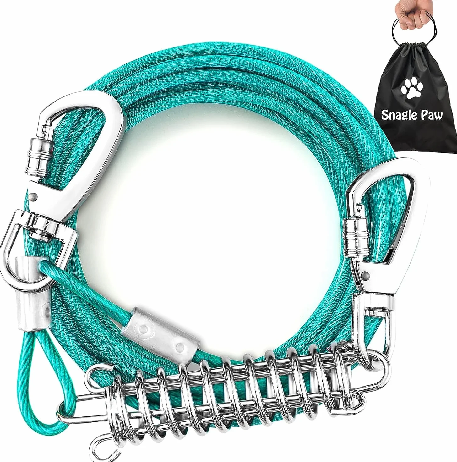 Cavo per legare il cane, a prova di masticazione, catena da 6 m, per esterni, riflettente, con chiusura a vite, molla assorbente fino a 56,7 kg, guinzaglio per animali domestici per giardino o