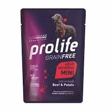 Prolife dog sensitive grainfree adult mini MANZO e PATATE 100g / 12 bustine da 100g l'una.