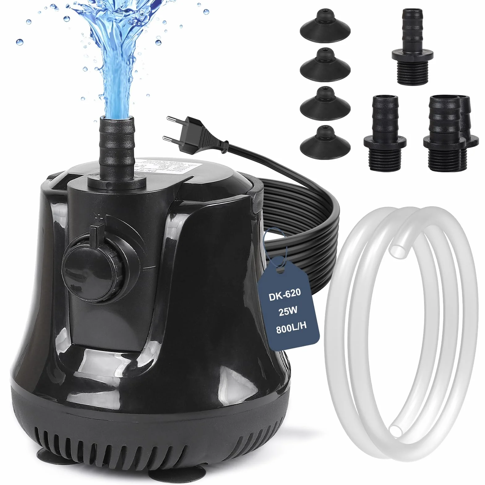 EFUTURETIME Pompa per Acquario 25W 800l/H Pompa Acqua Sommergibile Silenziosa con 1m Tubo Flessibile 3 Ugelli, Pompa per Laghetto Fontana da Interno per Giardini Piscina Idroponica Acquari
