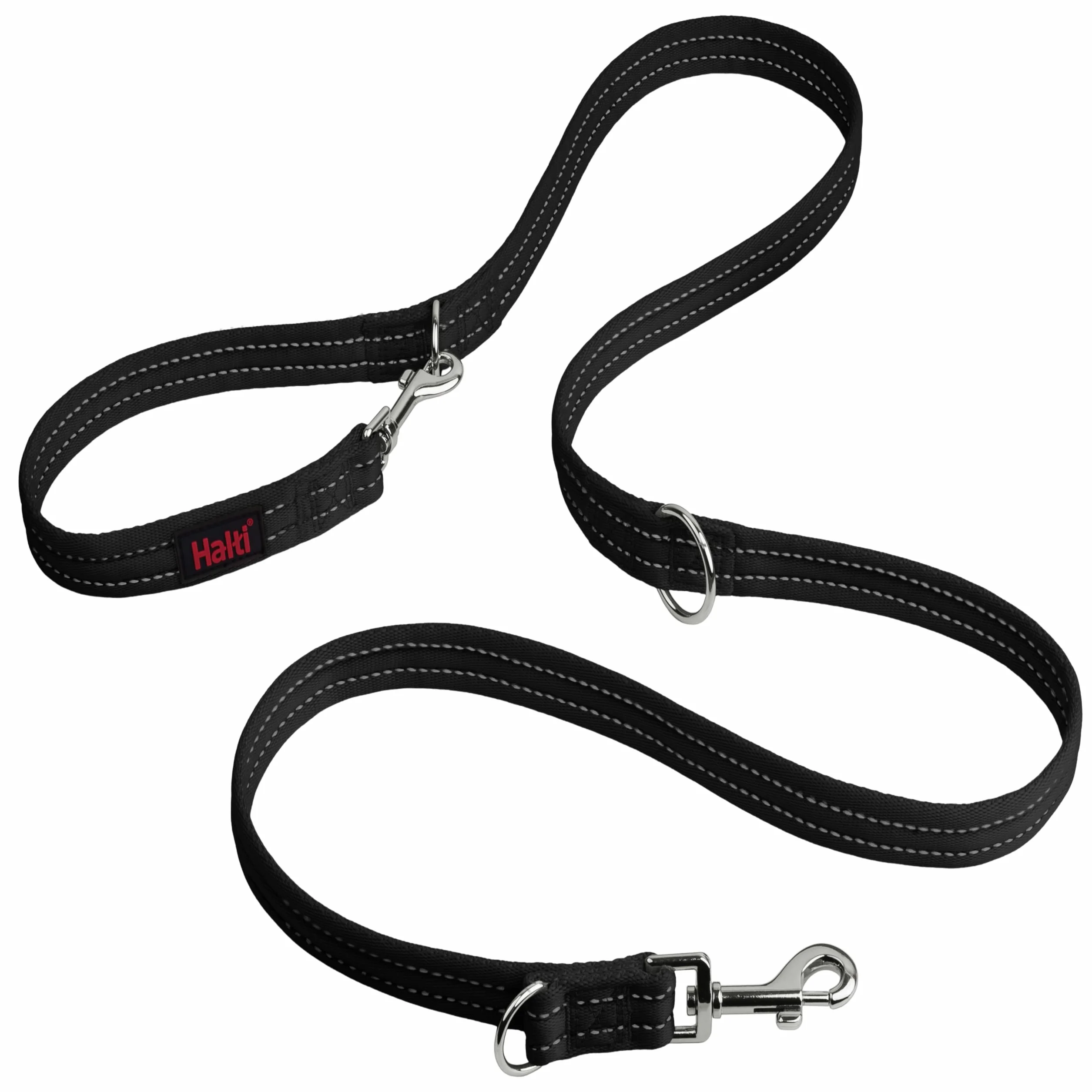 Guinzaglio da addestramento HALTI - Guinzaglio multifunzionale a doppia clip per l’addestramento anti-trazione. Comodo da tenere in mano. Ideale per cani di taglia media e grande (Taglia L, Nero)