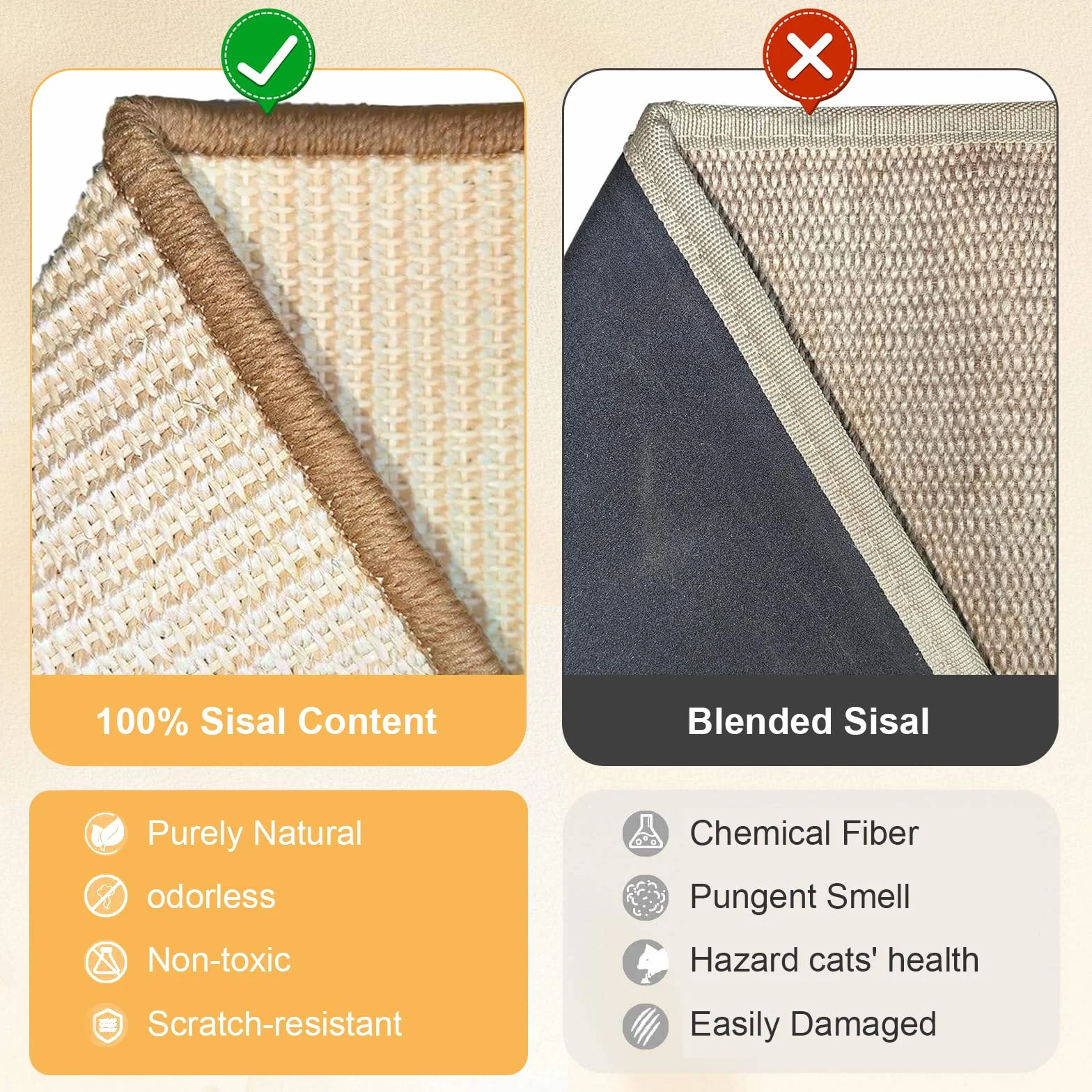 Sisal - Tiragraffi in legno, con design curvo, grande, 60 x 33 x 17 cm, in sisal Pad per gatti, per giocare e riposare