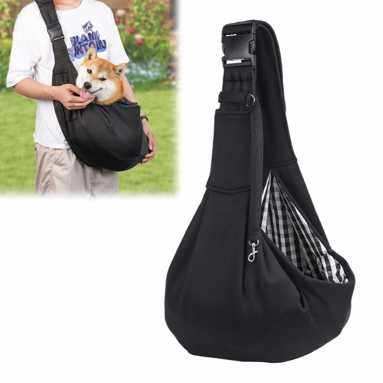 ACTOYS Borsa a Tracolla Regolabile e Reversibile per Animali Domestici, Trasportino Portatile da Viaggio per Cani da Passeggio (Nero)