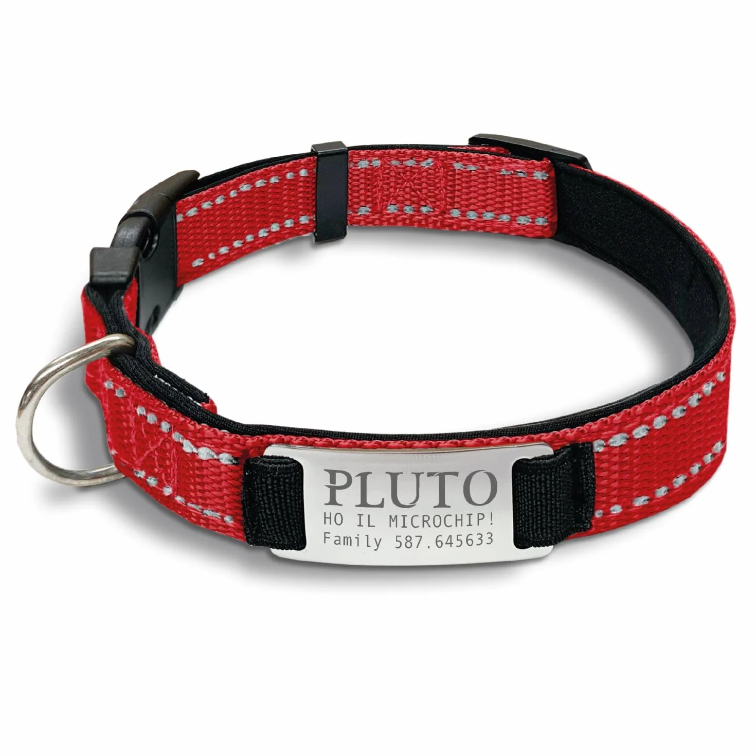 Gruppo Veneziano - collare cane personalizzato - collare cane personalizzabile con targhetta in metallo - linee Catarifrangenti - clip in abs - gancio per guinzaglio