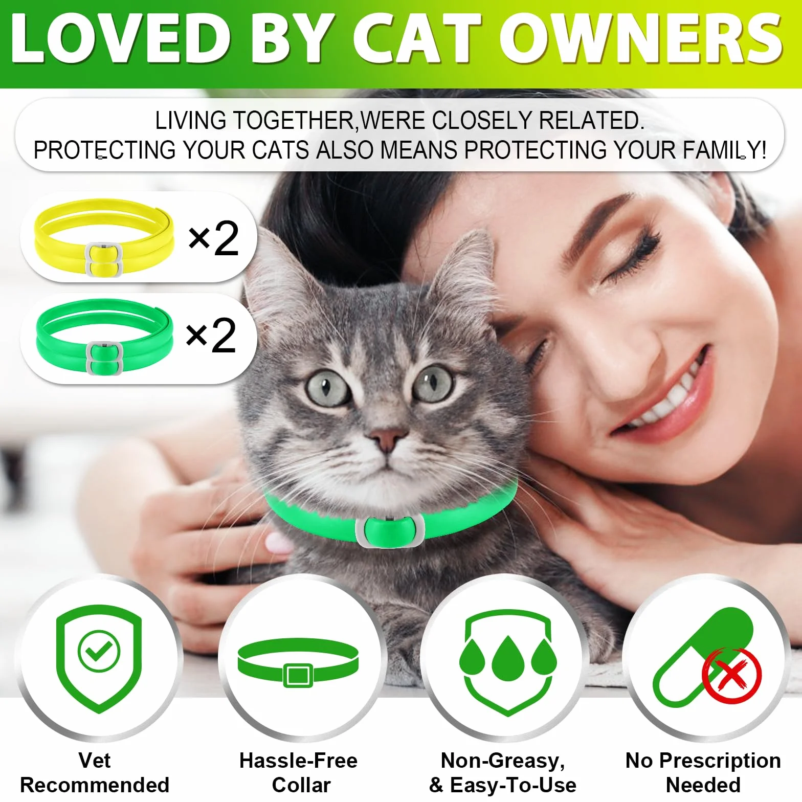 Collare Di Zecca Per Gatti, Collare Di 4Pack Per Gatti Con, Sicuro Ed Efficace Per Il Controllo Delle Pulci E Zecche, Design Impermeabile E Rimovibile, Protezione Di 24 Mesi Per Tutti I Gatti