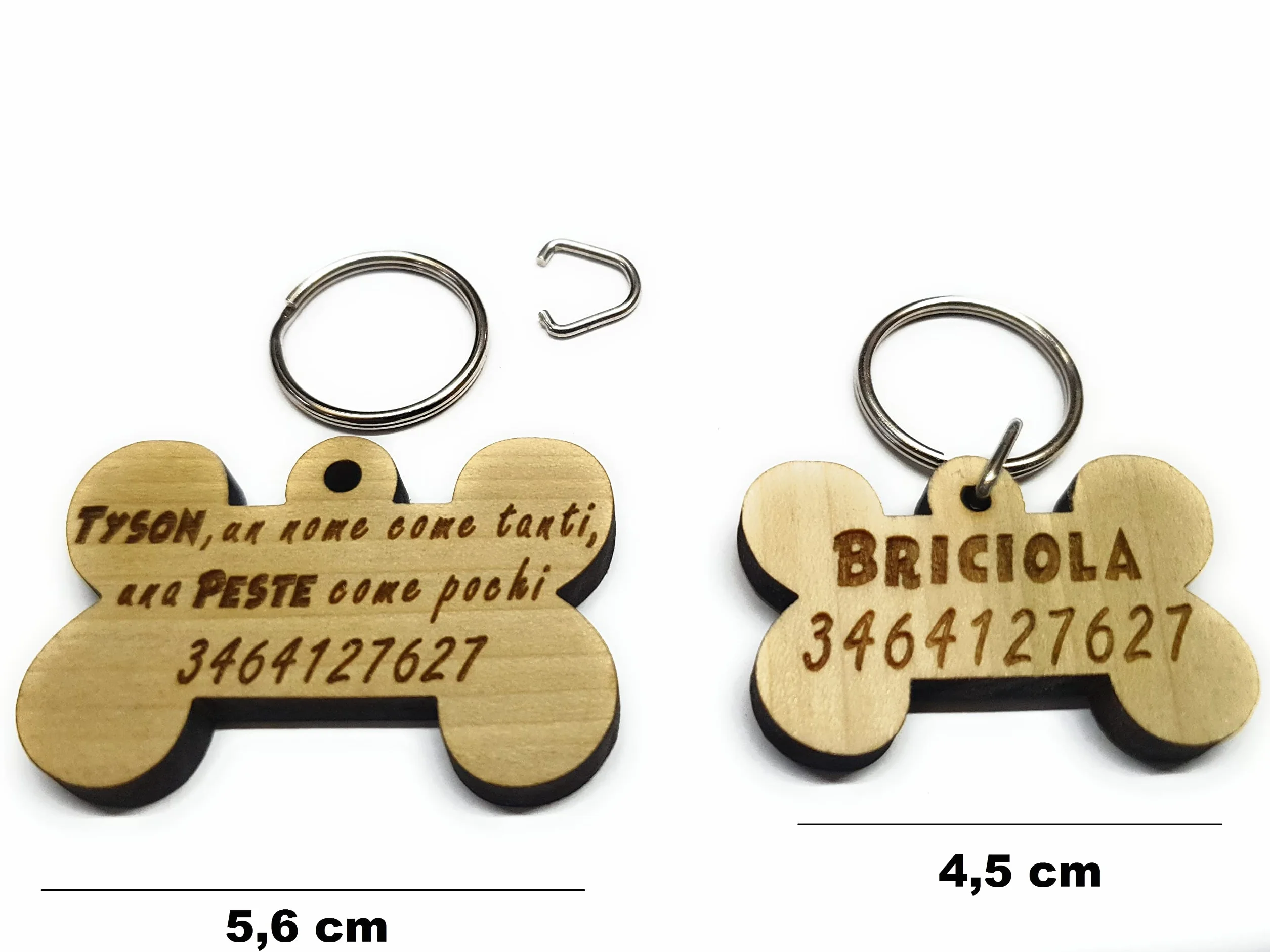Medaglietta per cani a forma di osso in legno personalizzabile 2 formati
