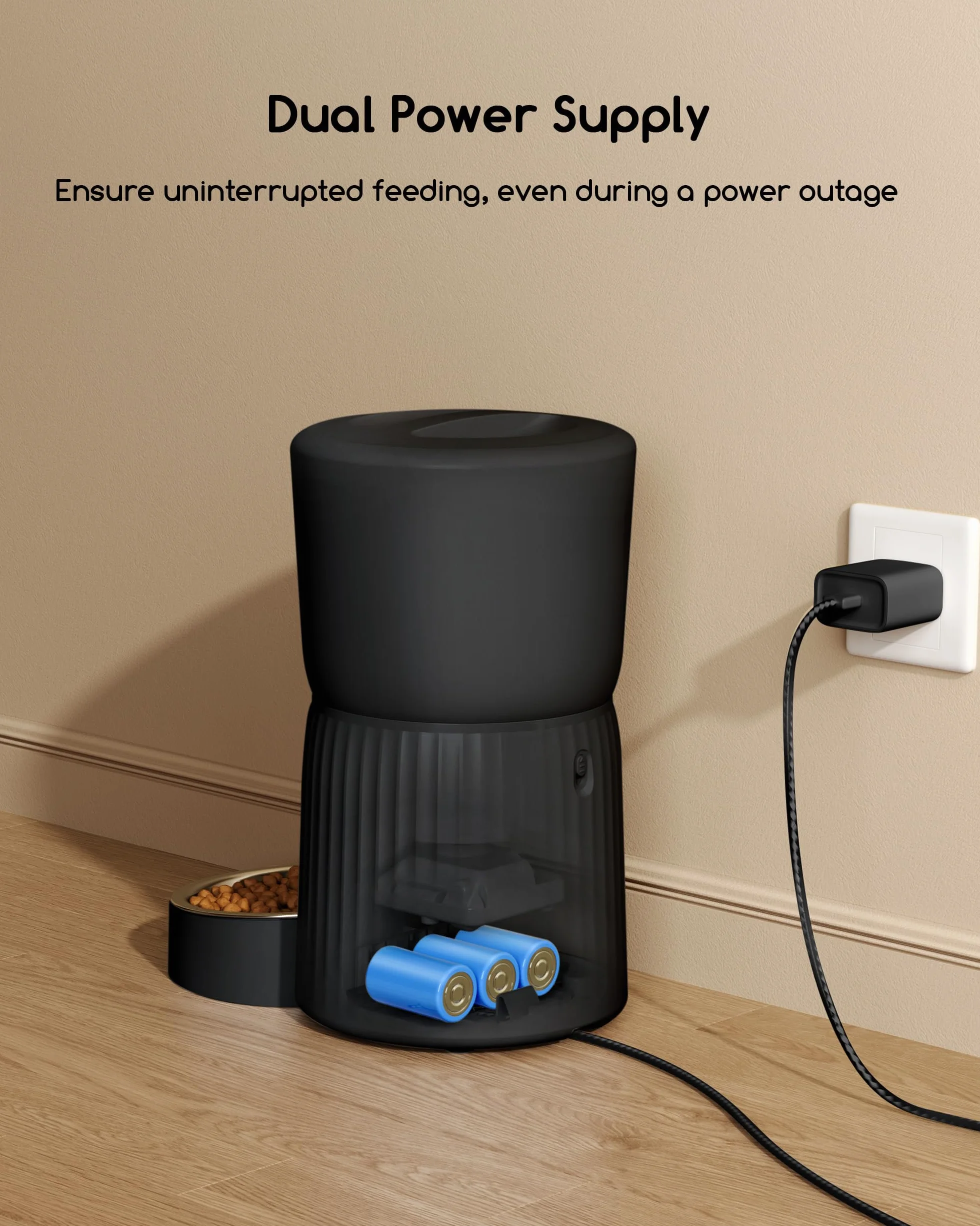 Distributore Automatico Cibo Gatti, Faroro 4L Dispenser Crocchette Gatto con 1-6 Pasti Al Giorno, Porzioni Regolabili, Voce 10s, Alimentazione Lenta (Nero)