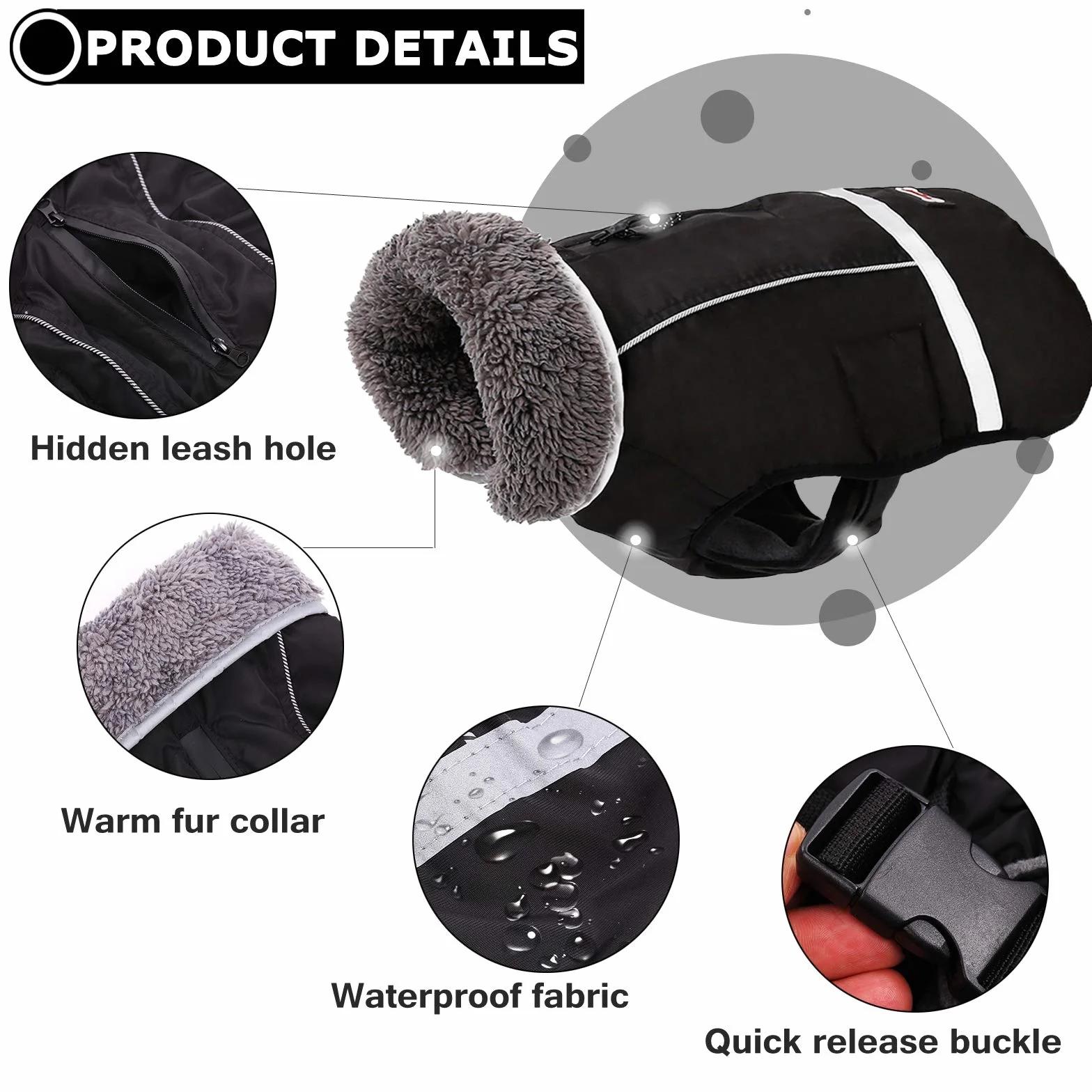Cappotto caldo per cani riflettente impermeabile antivento giacca collo alto fodera in pile