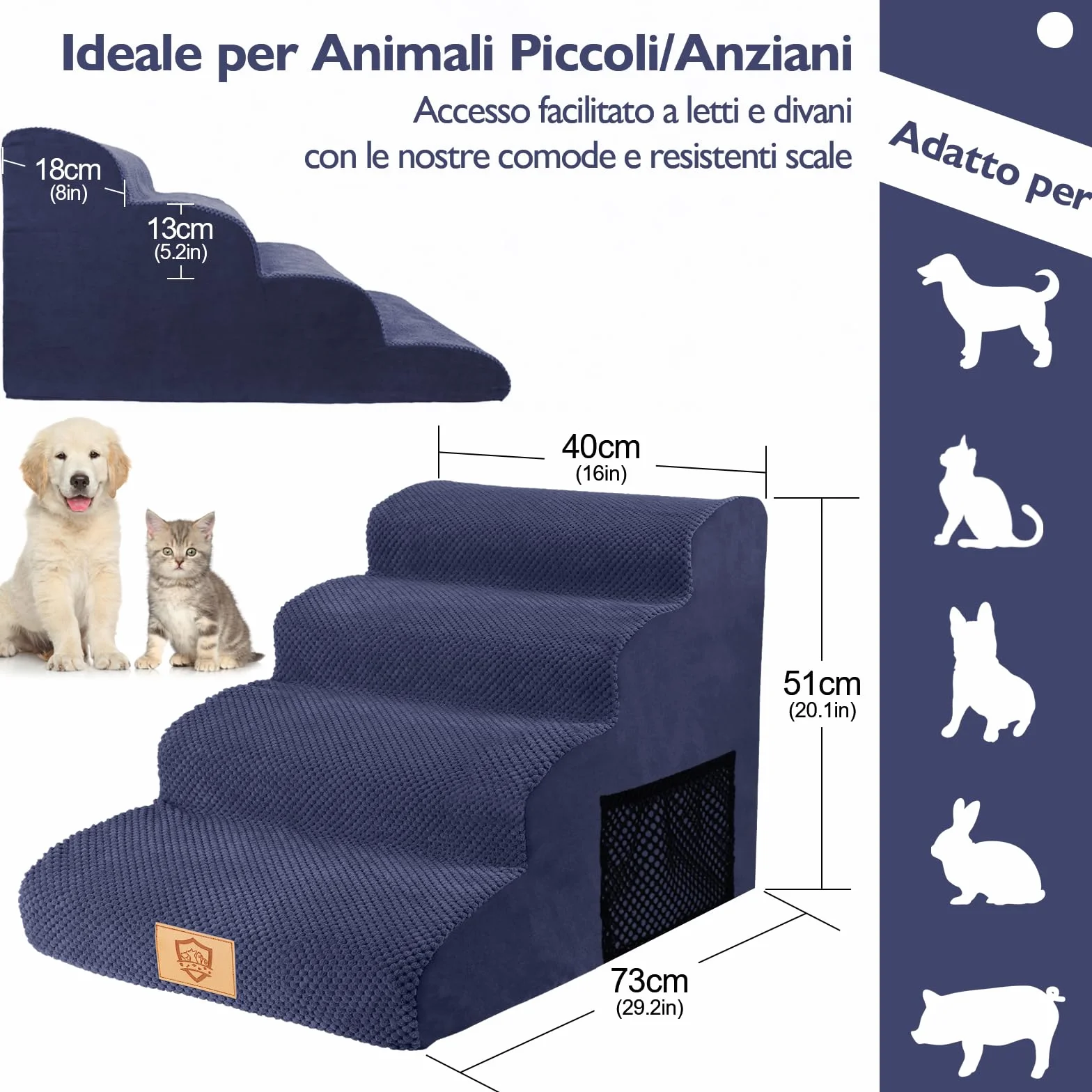 MASTERTOP Scala per Cani 4 Gradini Antiscivolo per Animali Domestici Blu Navy