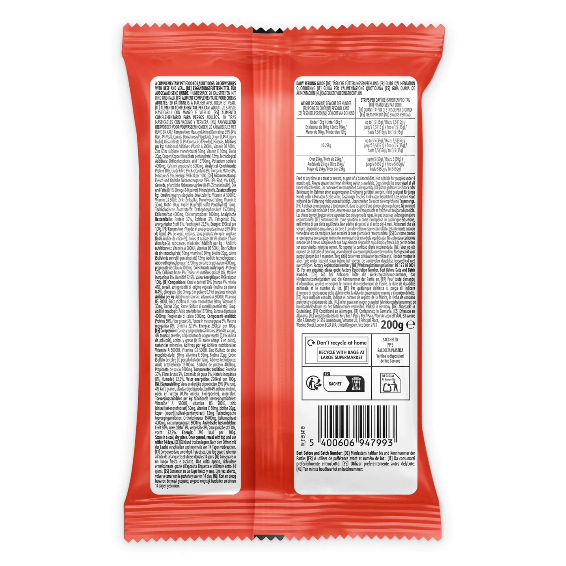 by Amazon - Snack per cane, 20 masticare strisce con manzo e vitello, 200 g