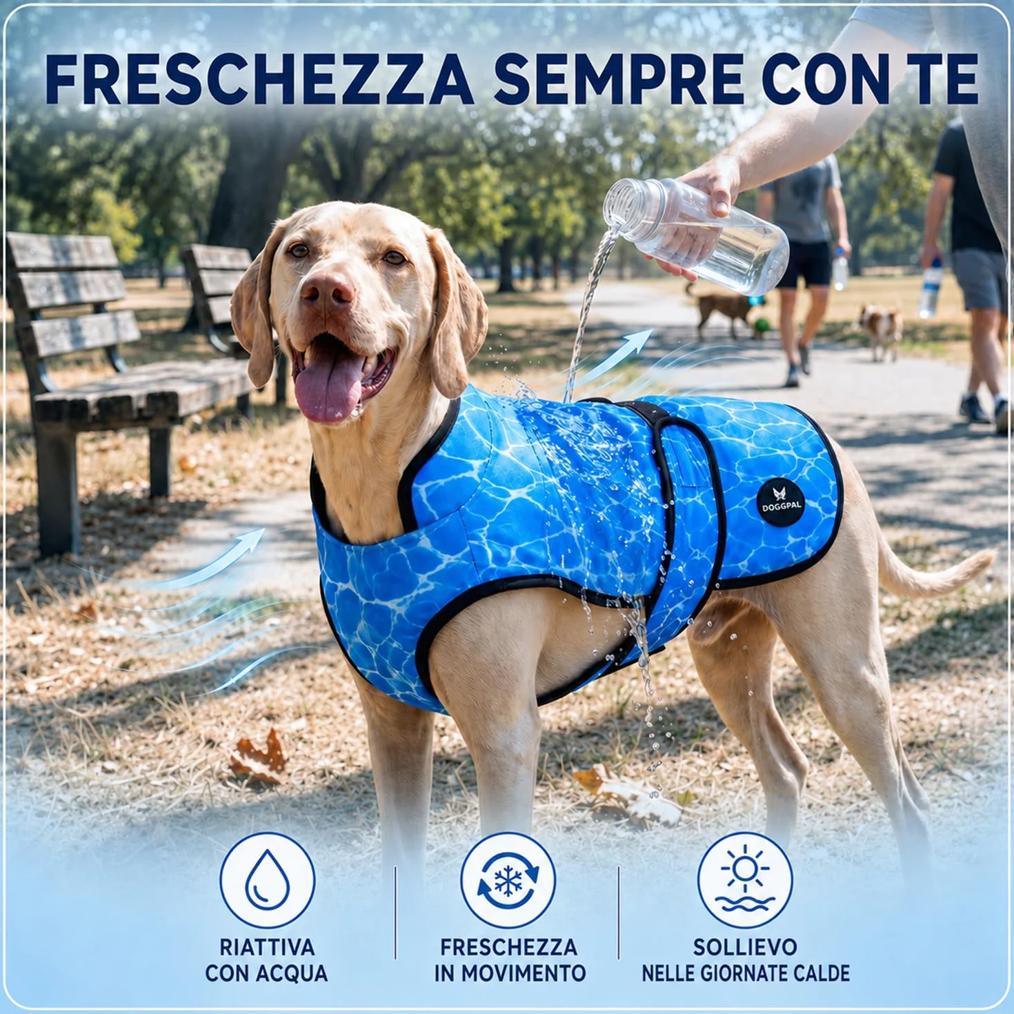 DOGOPAL Gilet Refrigerante per Cani, Giubbotto Rinfrescante Attivato dall'Acqua con Protezione UV, Taglia XL, Blu