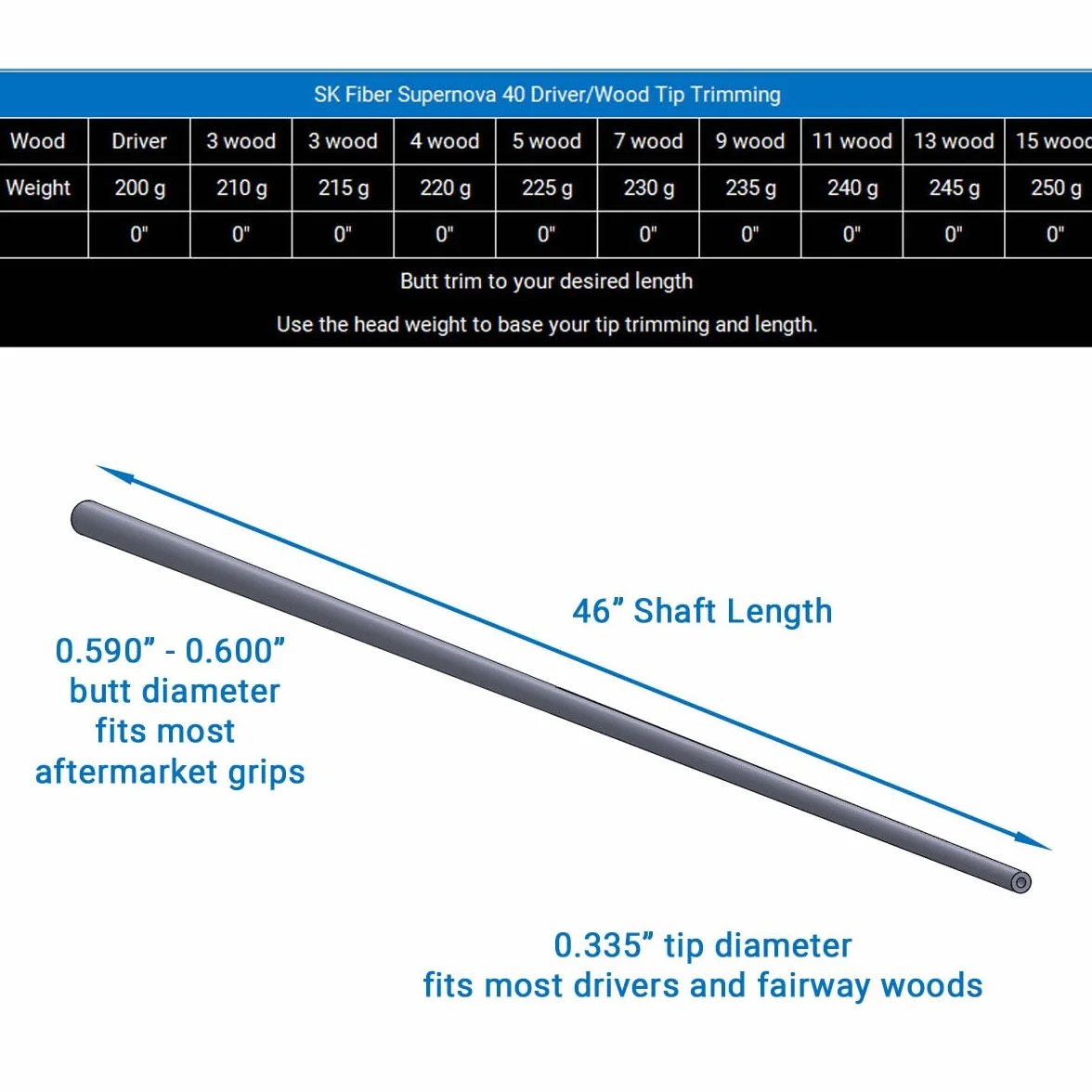 Supernova Graphite Driver/Fairway Wood Golf Shafts (scegliere peso e flessibile)