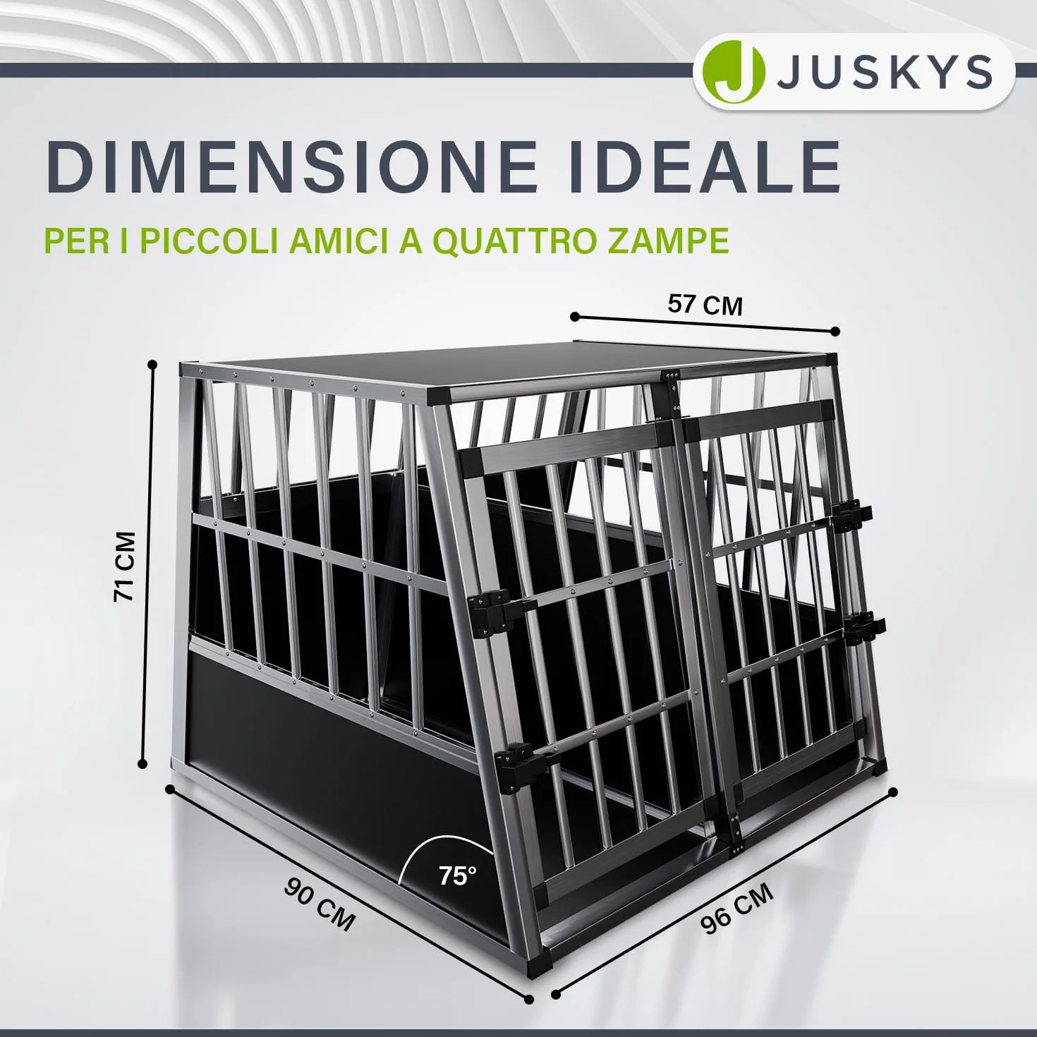 Juskys Box per trasporto cani in alluminio XL, 96x90x71 cm - Gabbia auto robusta e facile da pulire, con porta a griglia e serratura