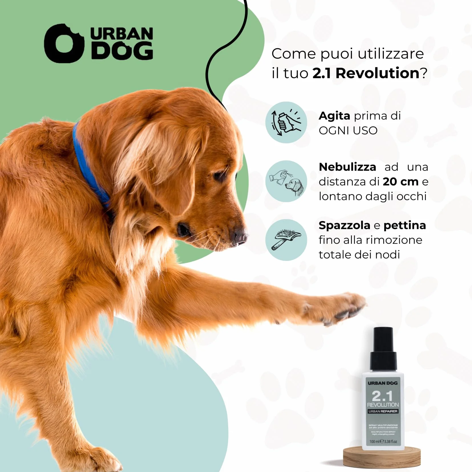 URBAN DOG Spray Sciogli Nodi per Cani Revolution 2.1 500 ml – Districante per Pelo Annodato e Infeltrito, Condizionante Nutriente, Facilita la Spazzolatura, Manto Morbido e Lucente