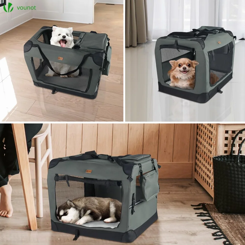 VOUNOT® Trasportino per Cani Gatti Borsa da Trasporto Pieghevole 60x44x44cm Grigio