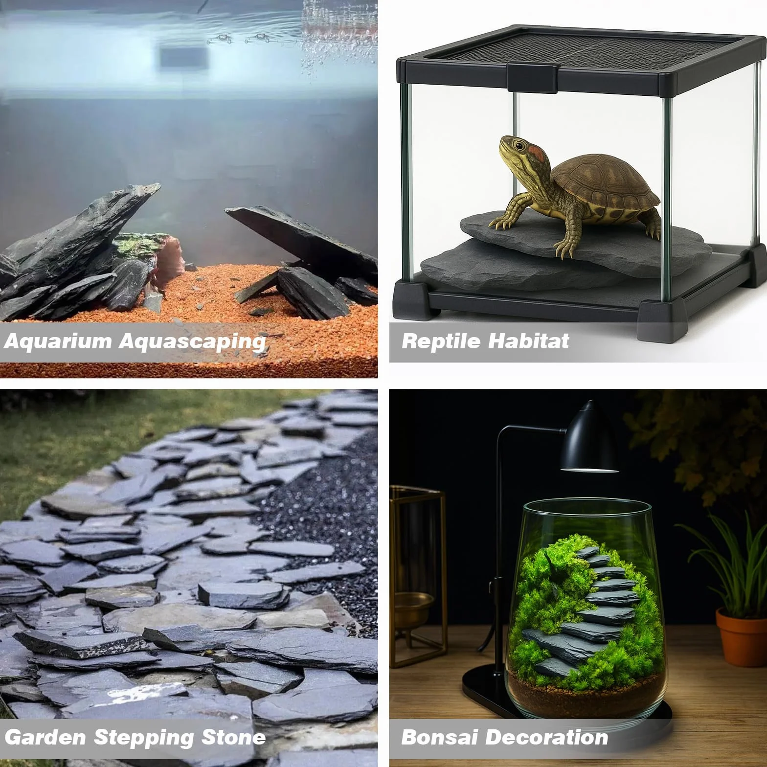 Unocho Rocce per Acquario 2,25kg Pietra di Ardesia Naturale per Aquascaping Piattaforma per Rettili Terrario Vivario Paludario Bonsai Giardino in Miniatura(5-10cm)