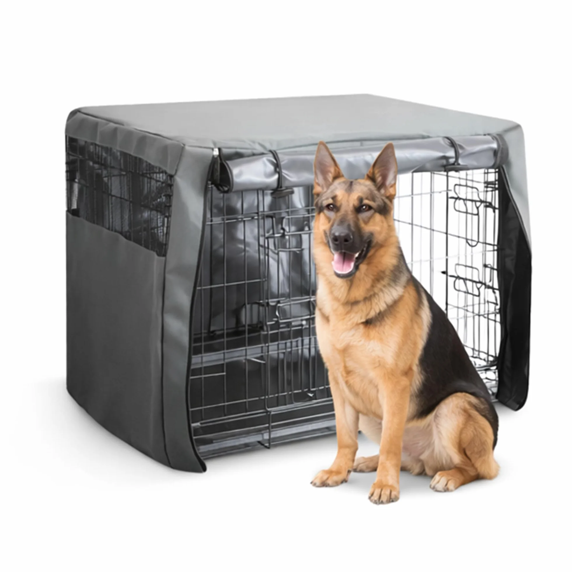 FurDreams Copertura antivento per gabbia cani 122 cm, 2 porte (anteriore e laterale), rete traspirante - scatola resistente per addestramento cuccioli (XXL)