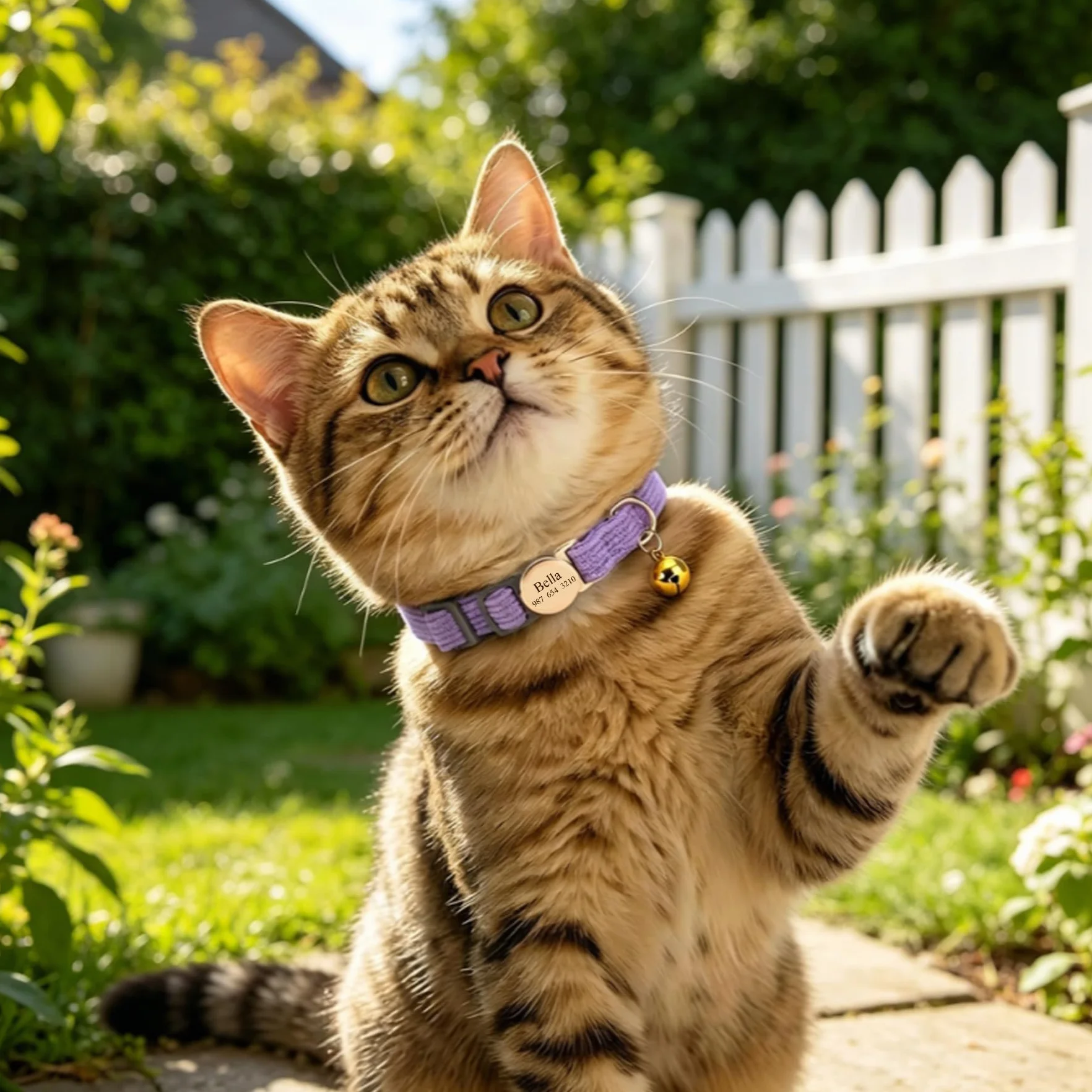 Collare gatto personalizzato con campana, nome e numero di telefono inciso su misura, tessuto regolabile morbido, fibbia a rilascio rapido Breakaway