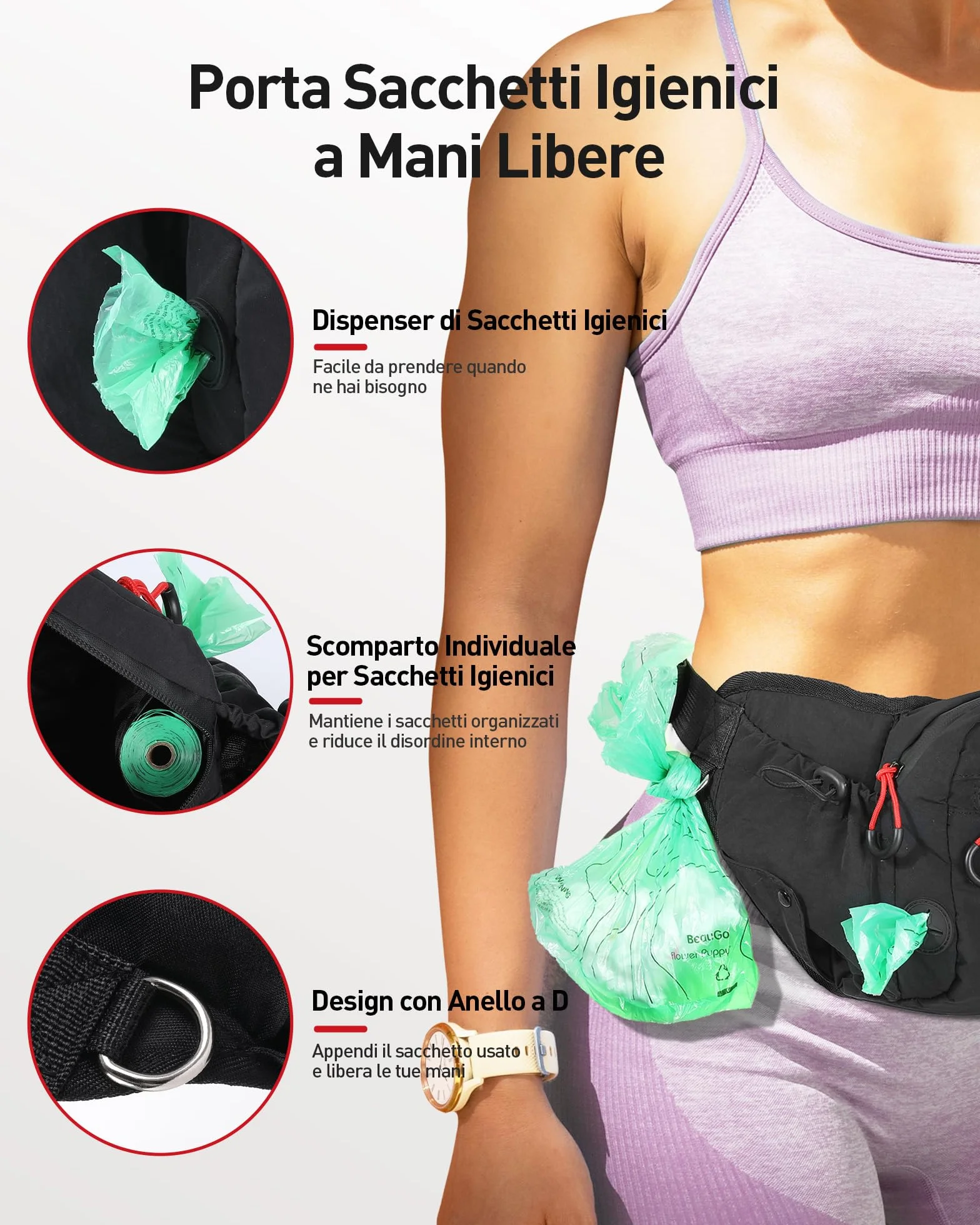 AGPTEK Marsupio per Cani con Borsa Snack Rimovibile, Impermeabile, Alta capacità, Portaborraccia, Dispenser Sacchetti Igienici, per Addestramento e Passeggiate, Nero