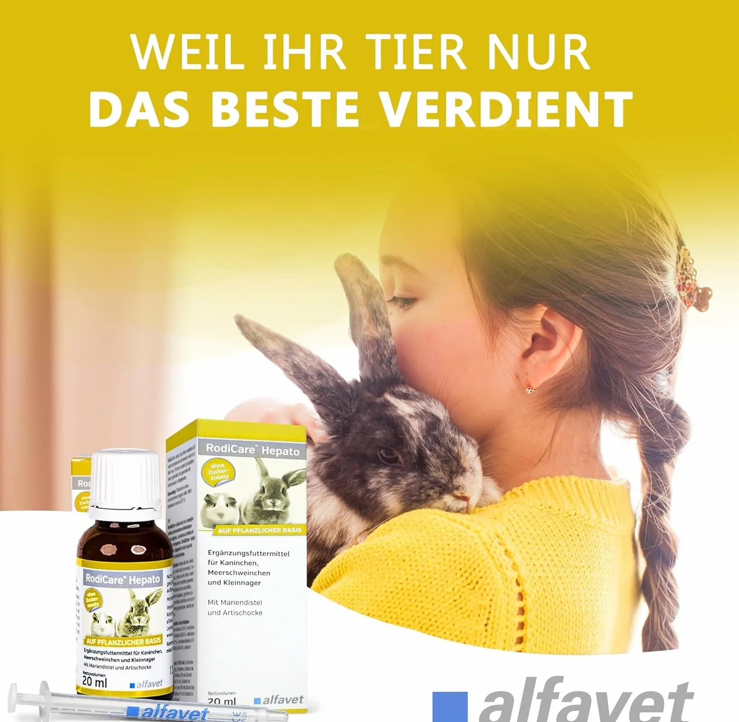 Alfavet RodiCare Hepato (20 ml) – Supporto della funzione epatica e del metabolismo nei conigli, porcellini d’India e piccoli roditori – senza zucchero, con siringa dosatrice