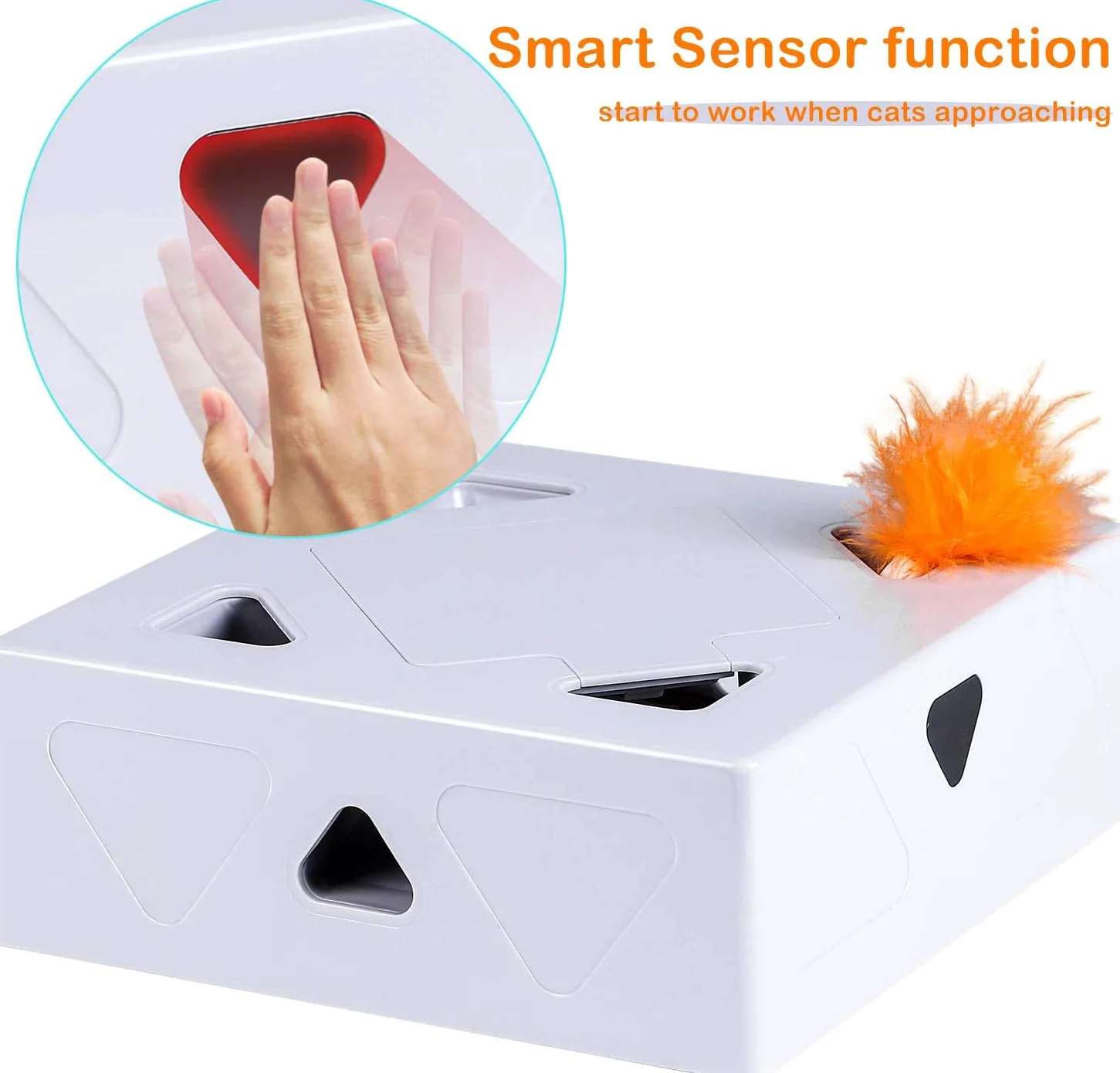 Ambush - Giocattolo interattivo per gatti, intelligente, elettronico, con piume rotanti, spegnimento automatico, divertente scatola magica per gatti, intrattenimento al chiuso, gioco di cattura