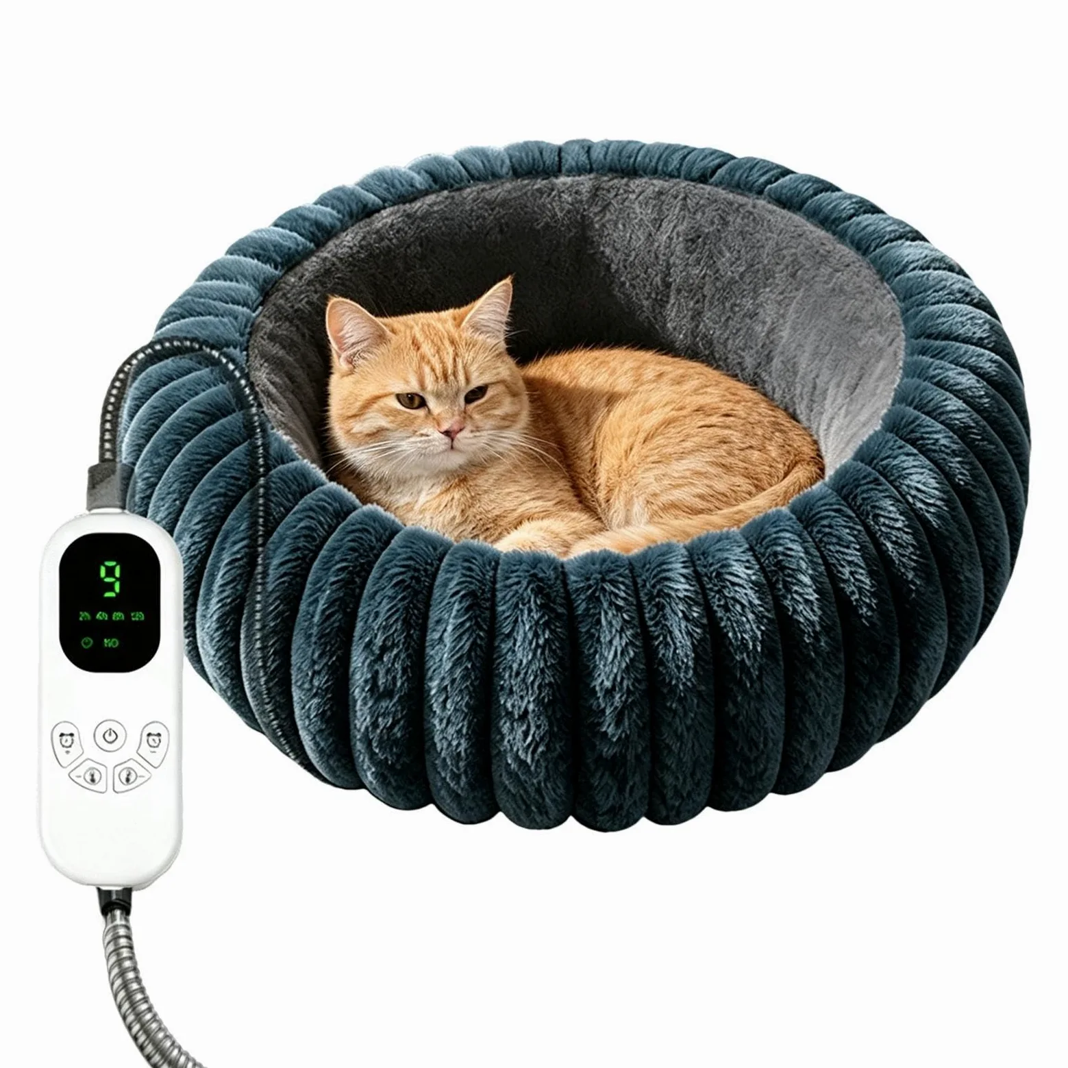 Cuccia Riscaldata Per Gatti Cuscino Rotondo in Peluche con Timer e 9 | Tappetino Riscaldante per Gatti per Angolo Casa Interno Soggiorno Camera Ufficio