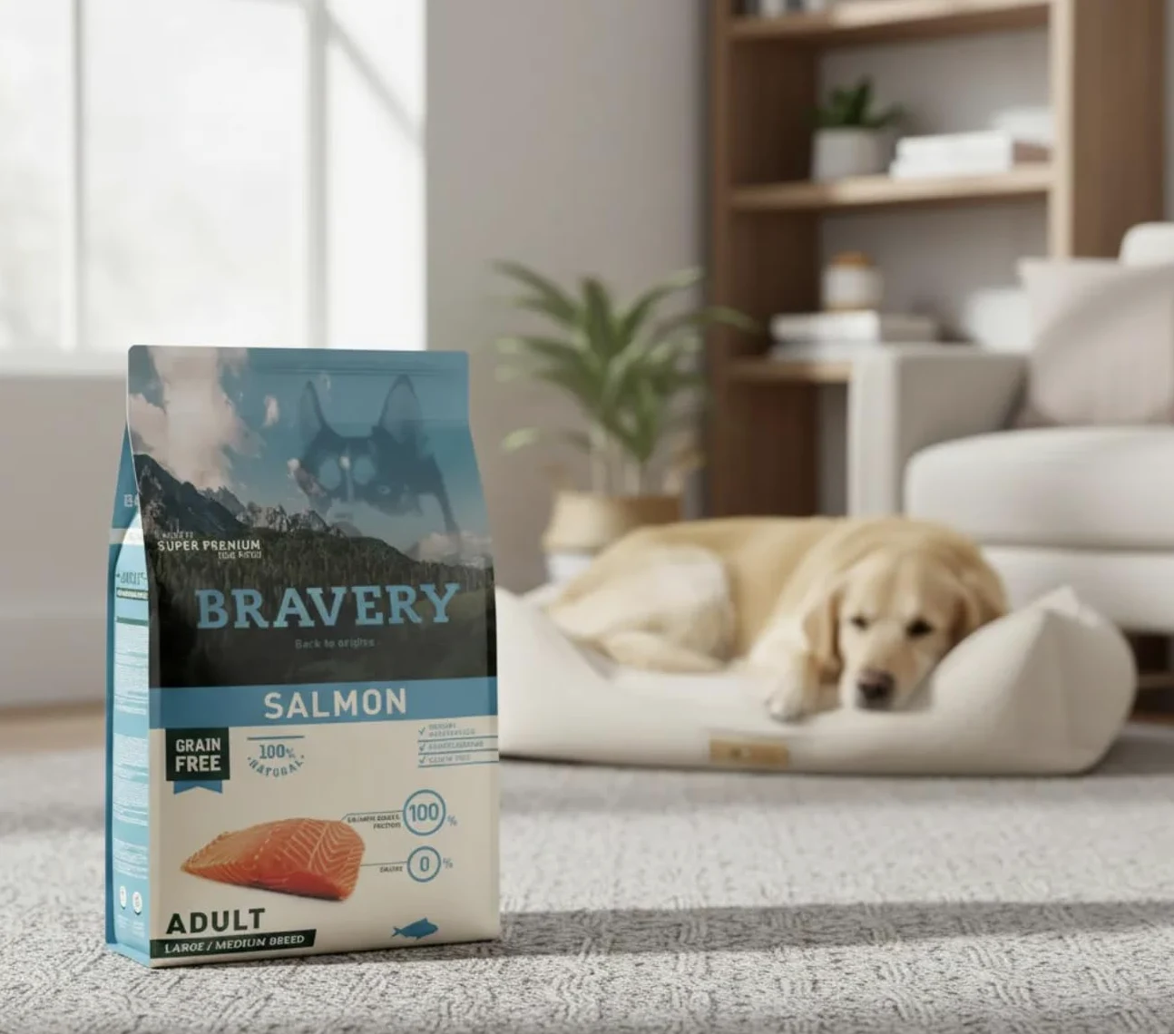 Bravery CROCCHETTE Salmone Cane Adulto Taglia Medium - Large - 12 kg - MONOPROTEICO,IPOALLERGENICO, 100% Naturale, 100% Grain Free