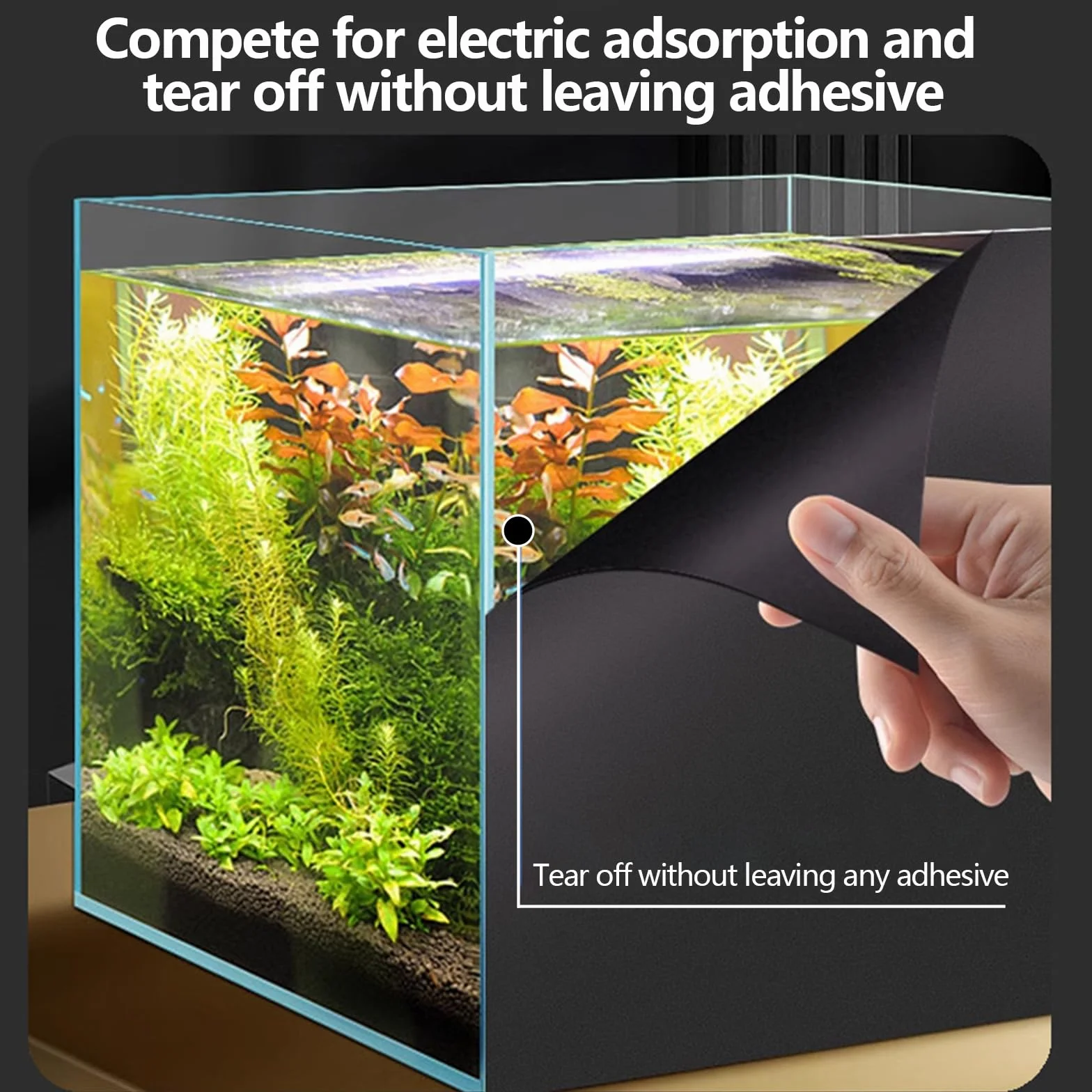 Pellicola per Acquario Autoadesiva, Pellicola per Fondo Acquario 200x40cm PVC Adesivo Statico Nero Tagliabile per Fondo Acquario Terrario