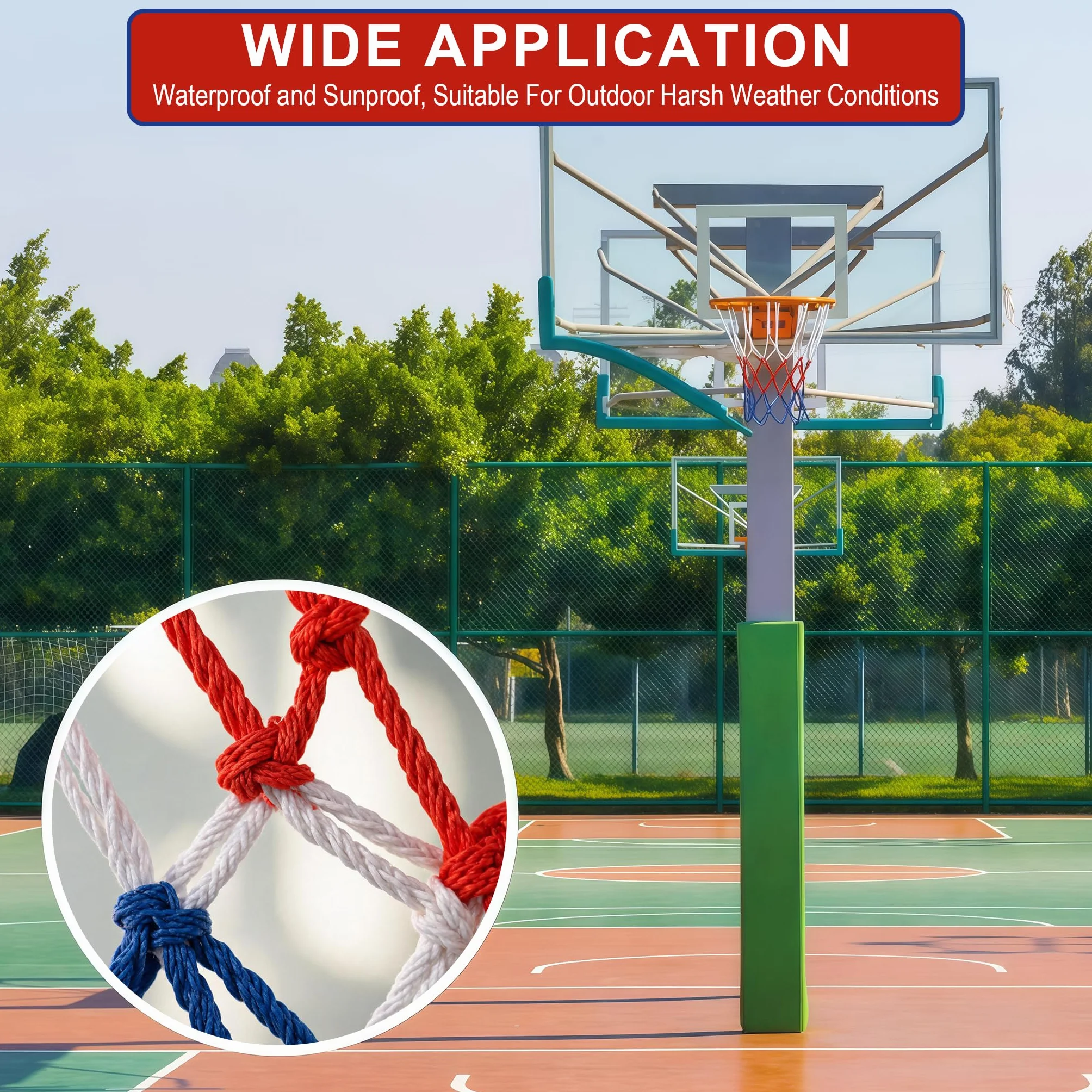 Rete da Basket Nylon Rinforzato Resistente alle Intemperie, Dimensioni Standard con 12 Anelli, 45cm per Esterno e Interno
