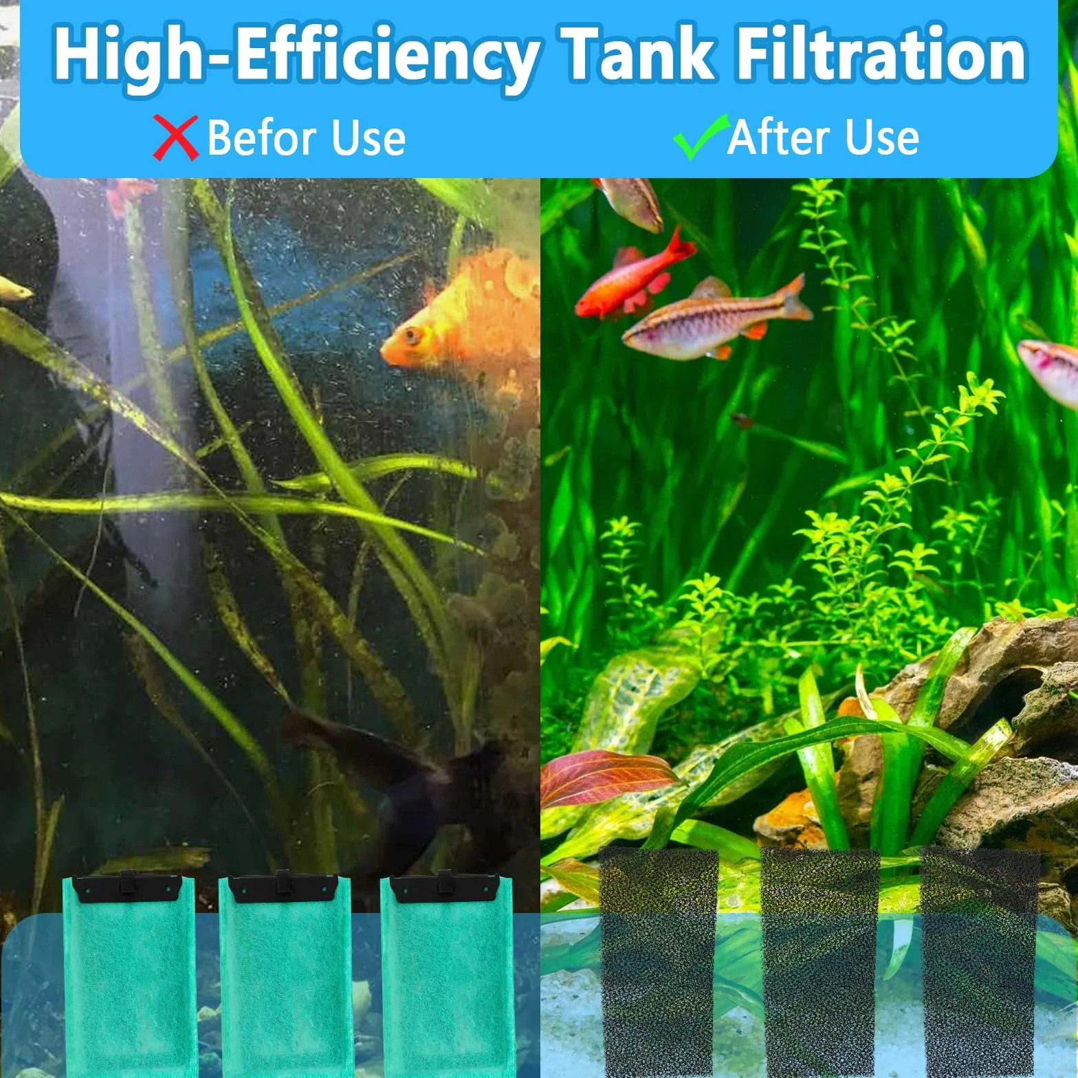 Set di cartucce filtro per acquari compatibile con Tetra EasyCrystal Aquarium C250 e C300, include 12 filtri a carbone attivo e 5 filtri in schiuma