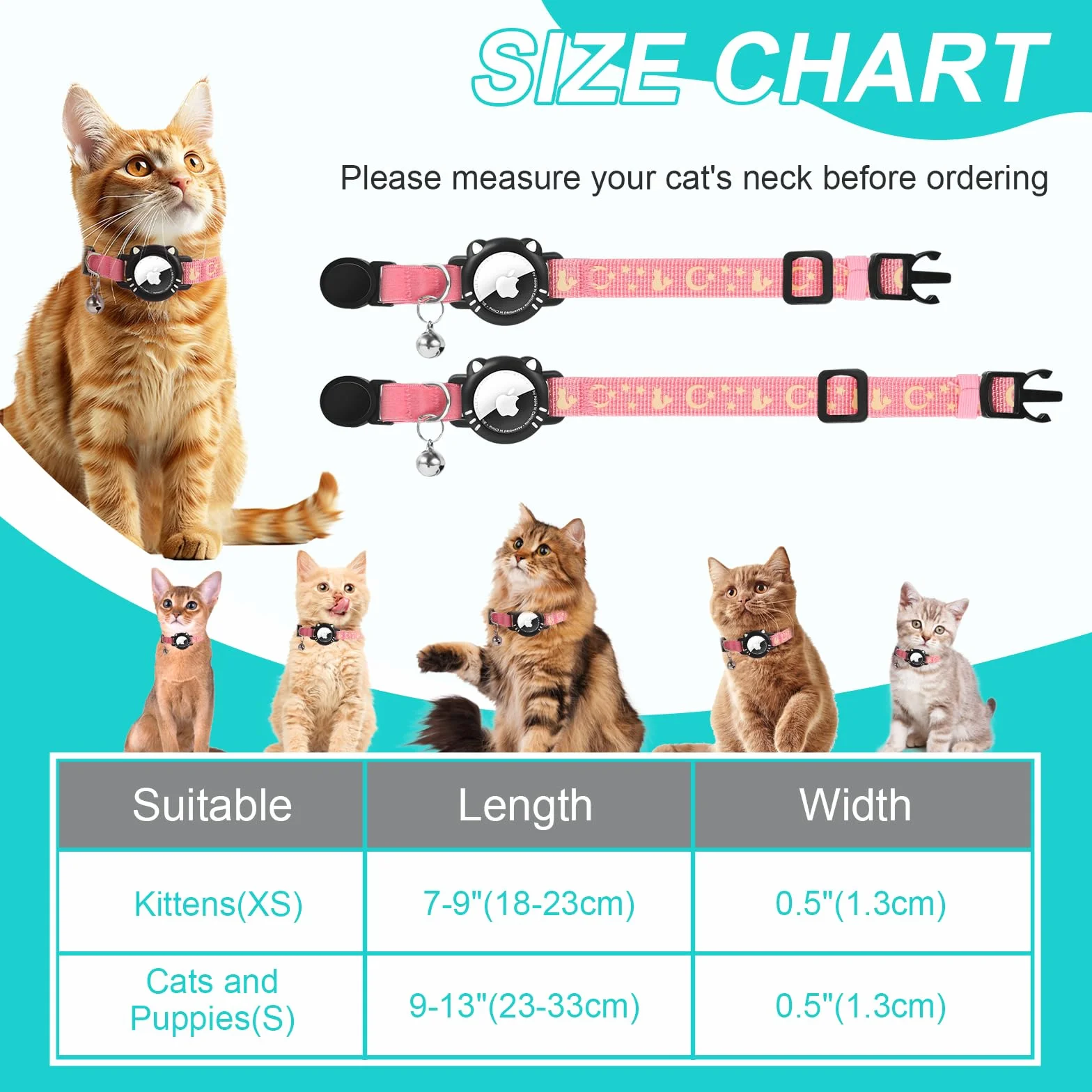 Collare per Gatto per Airtag Compatibile con Apple Air Tag con Fibbia di Sicurezza Riflettente per Gattino