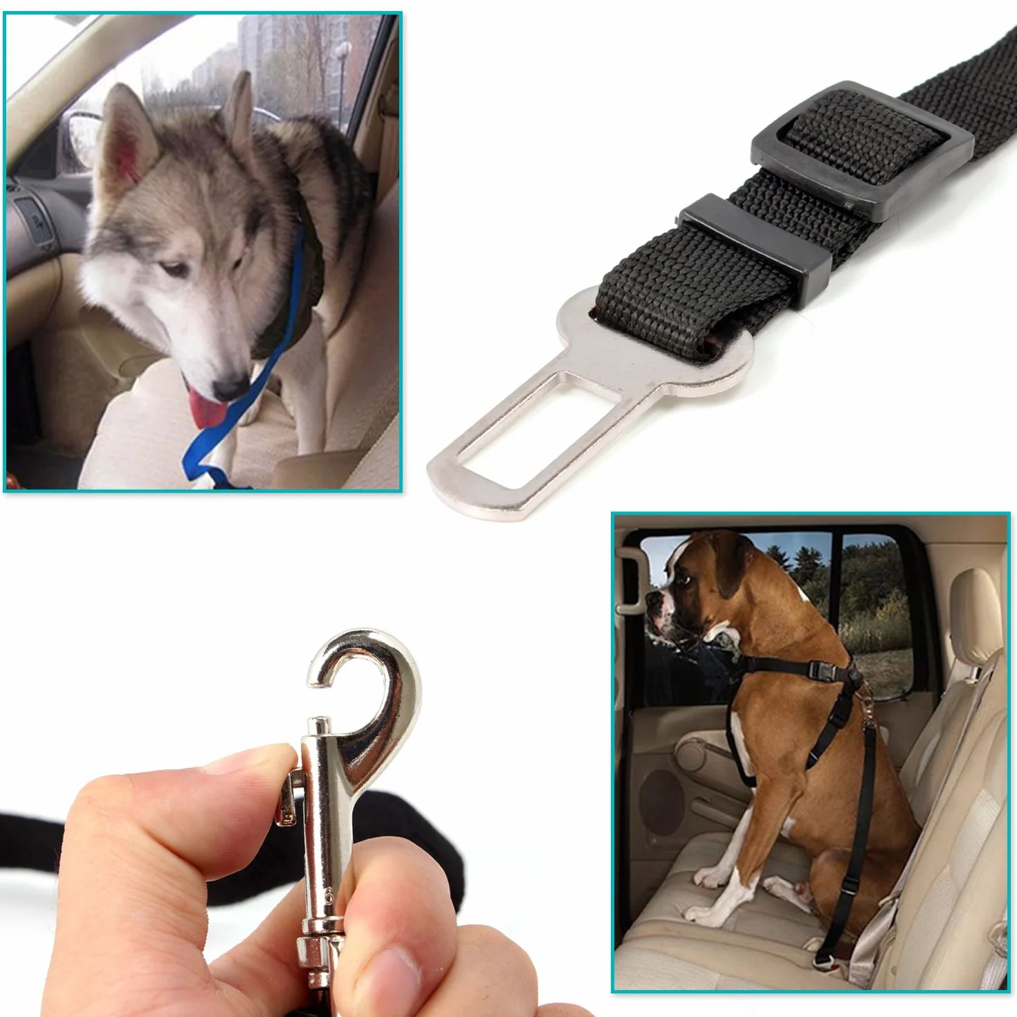 Cani Guinzaglio Cintura di Sicurezza Auto Regolabile Per Cane Nero 65cm