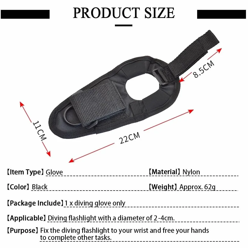 Porta Torcia Subacquea, Guanto Porta Torcia Sub, Supporto per Torcia Subacquea, per Immersioni Snorkeling Nuoto, Cinturino da Polso Regolabile, Nero