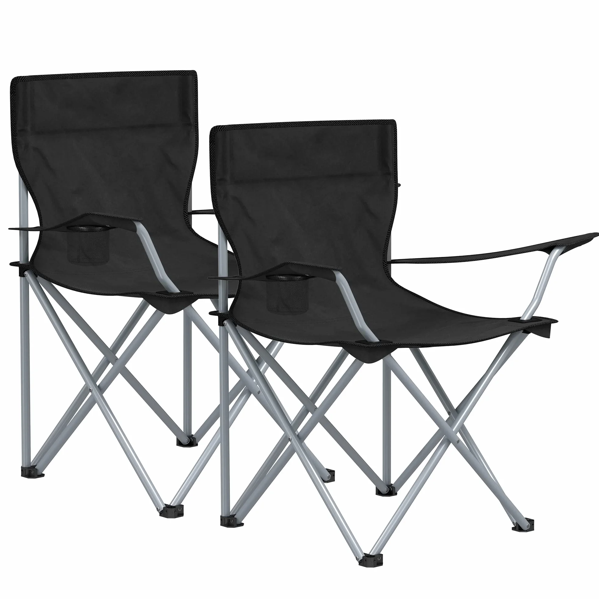 SONGMICS Sedie da Campeggio, Set di 2 Sedie da Esterno, con Braccioli, Portabicchiere, Portatile, Pieghevole, Portante di 120 kg, per Campeggio, Giardino, Spiaggia, Terrazza, Nero GCB01BK