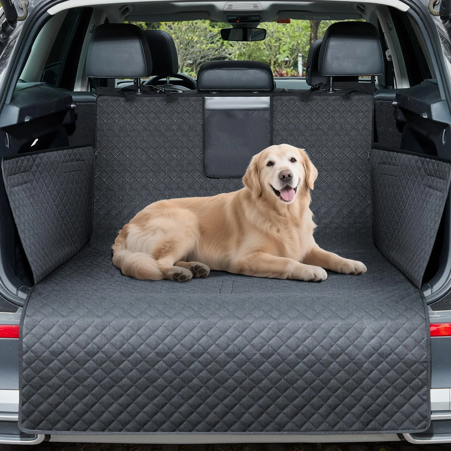 Telo Auto per Cani con Protezione Laterale - Impermeabile Antiscivolo Telo Bagagliaio Auto per Cani, Copertura Universale per Bagagliaio Auto, SUV,e Station Wagon, Lavabile in Lavatrice