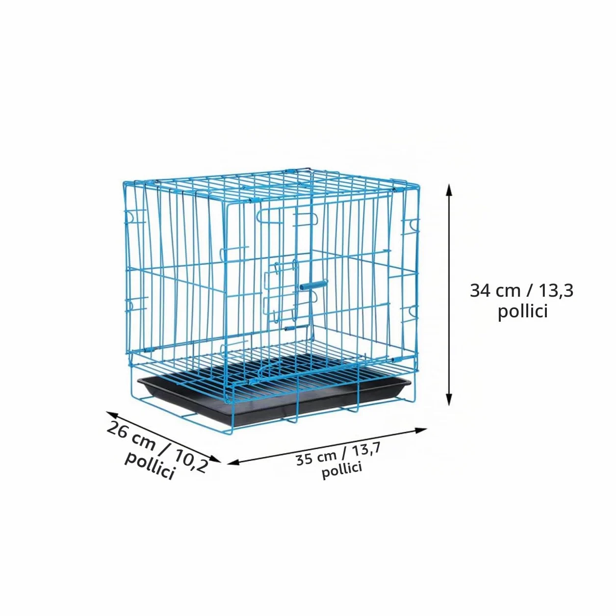 Gabbia Portatile per Gatti e Conigli in Ferro Verniciato Blu con Vassoio Trasportino Traspirante e Sicuro per Viaggi e Attività all Aperto