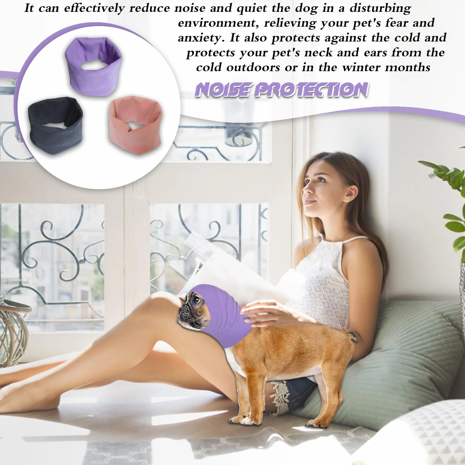 Copriorecchie per Cani Set di 3 Cuffie Antirumore Nero Viola Rosa