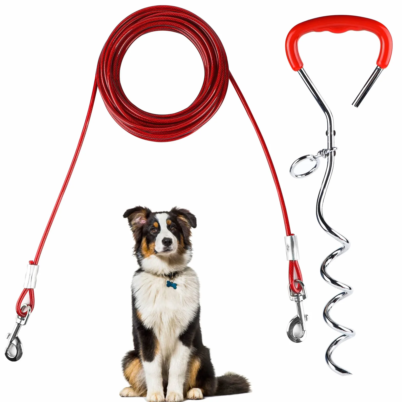 EFUTURETIME Picchetto a Spirale per Guinzaglio del Cane in Acciaio Inossidabile 9m, può Essere Ruotato di 360° Senza Incepparsi, Fascetta per Cani per Cortili, Campeggi, Parchi