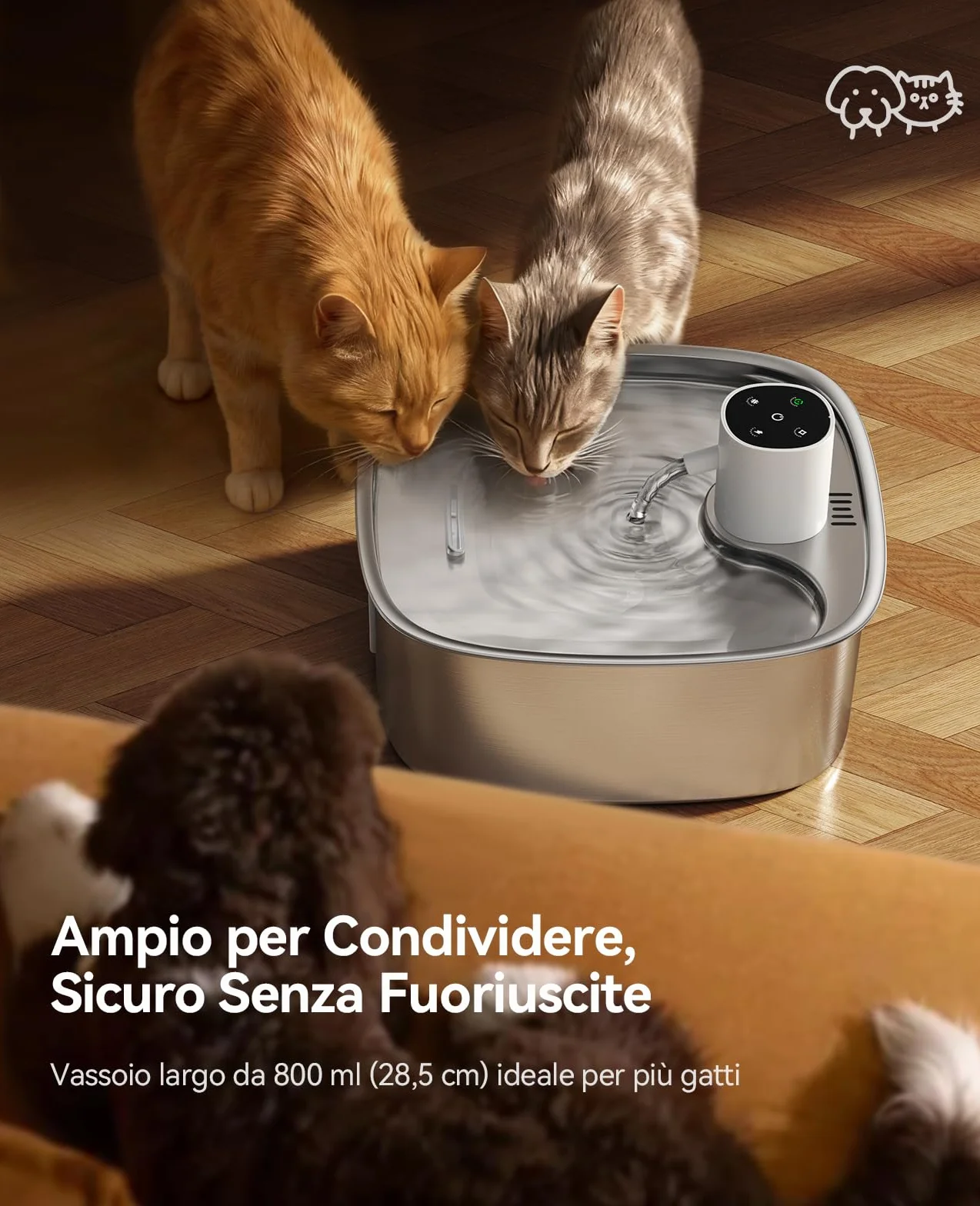 FEELNEEDY 8L Fontanella per Gatti senza Fili, 5000 mAh Batteria Fontanella per Cani Acciaio Inox con 3 Filtri, Fontana per Gatti con Sensore Radar di Movimento, Lavabile in Lavastoviglie