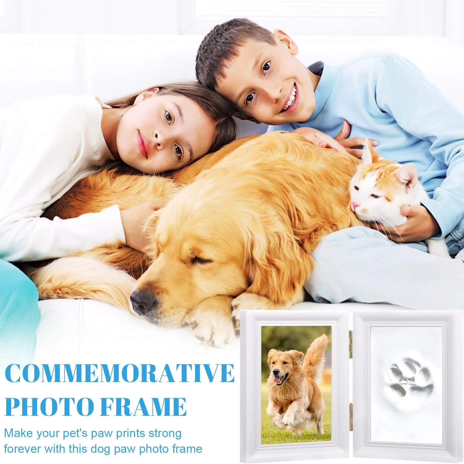 Set impronta Zampa Cane e Gatto, Set Portafoto e impronta Della Zampa, Calco in gesso 3D - Scatola dei Ricordi, per Cornice per Foto con Stampa Zampa di Animale Domestico e Set di Timbri