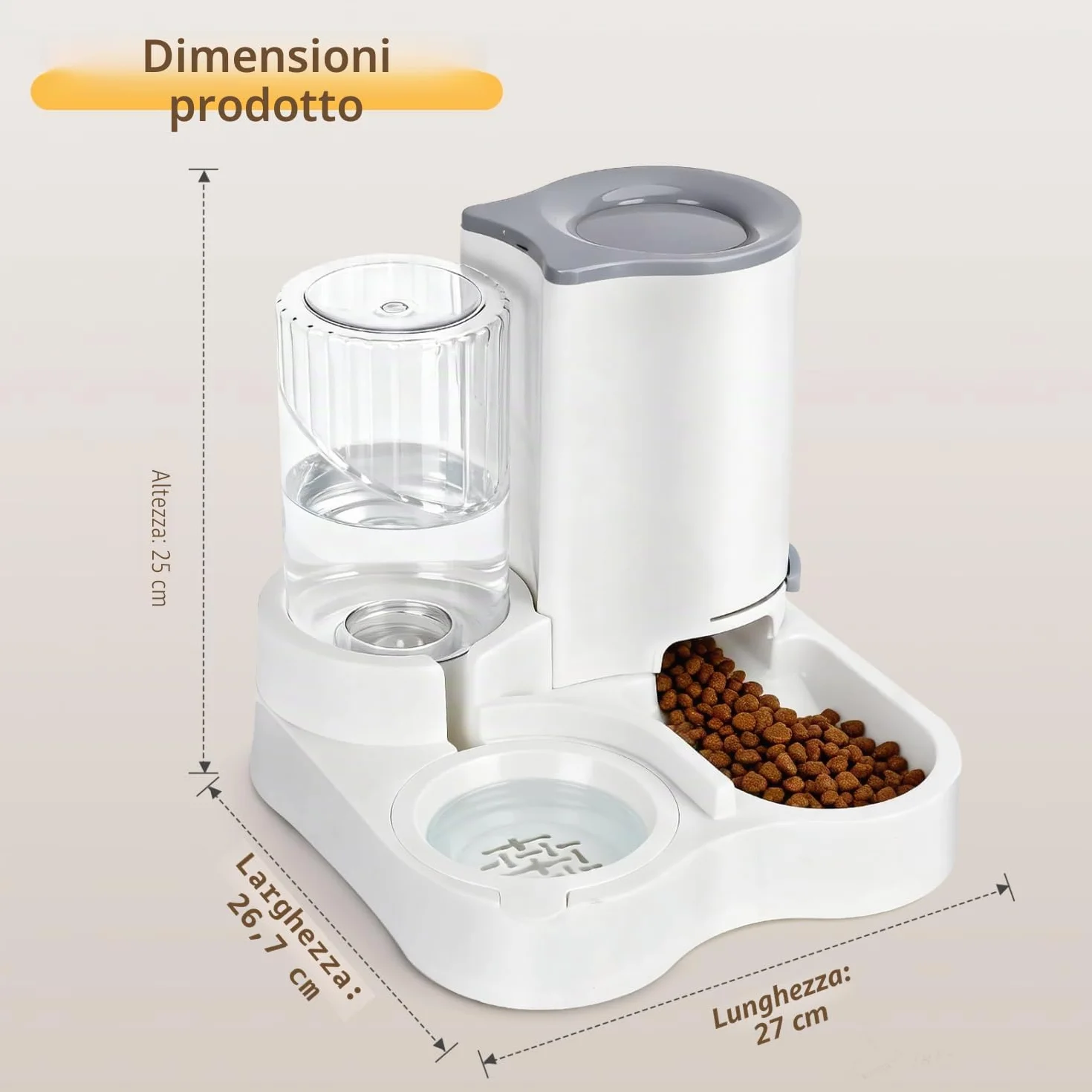 Nobleza Distributore per Gatti 2 in 1 con Fontana - Dispenser gravità Cibo 2.2L e Acqua 1L, Igienico Salvaspazio, Senza Elettricità, Design Moderno (Grigio)