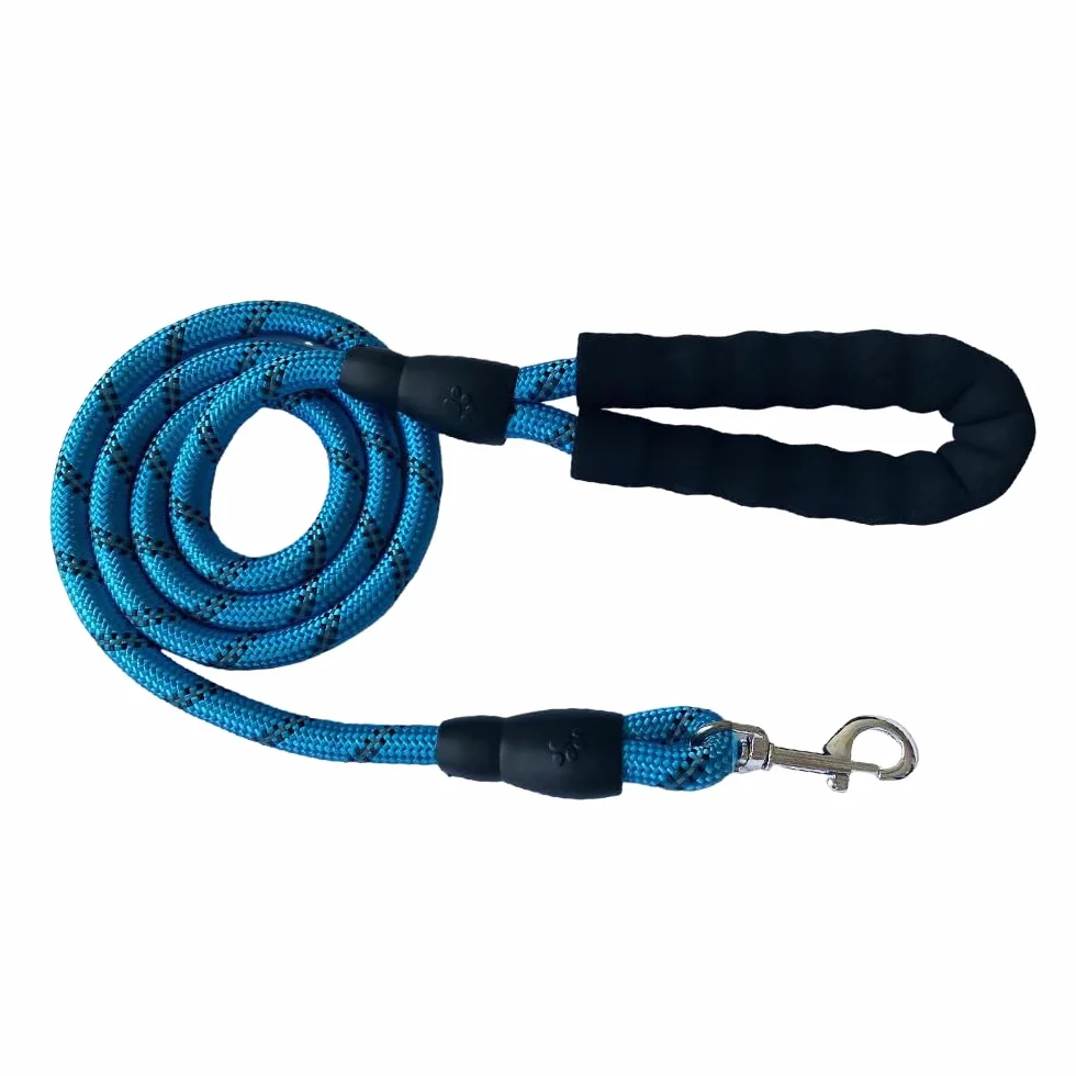 Corda in nylon resistente da 1,5 metri, Guinzaglio per Cani | Guinzaglio Addestramento con Manico Morbido | Per Cani Piccoli, Medi e Grandi (Blu, Gancio metallico)