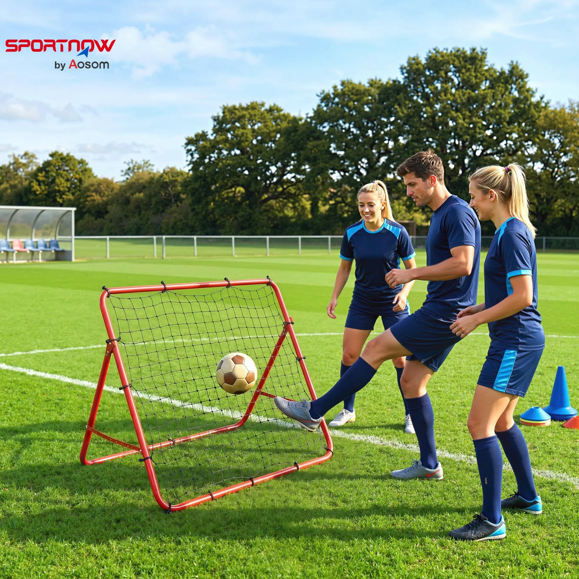SPORTNOW Rete Rebounder per Calcio, Facile da Montare, Rete Rimbalzo Calcio con 5 Angolazioni Regolabili, Attrezzatura Portatile per Allenamento Calcio, Baseball e Softball in Giardino Parco