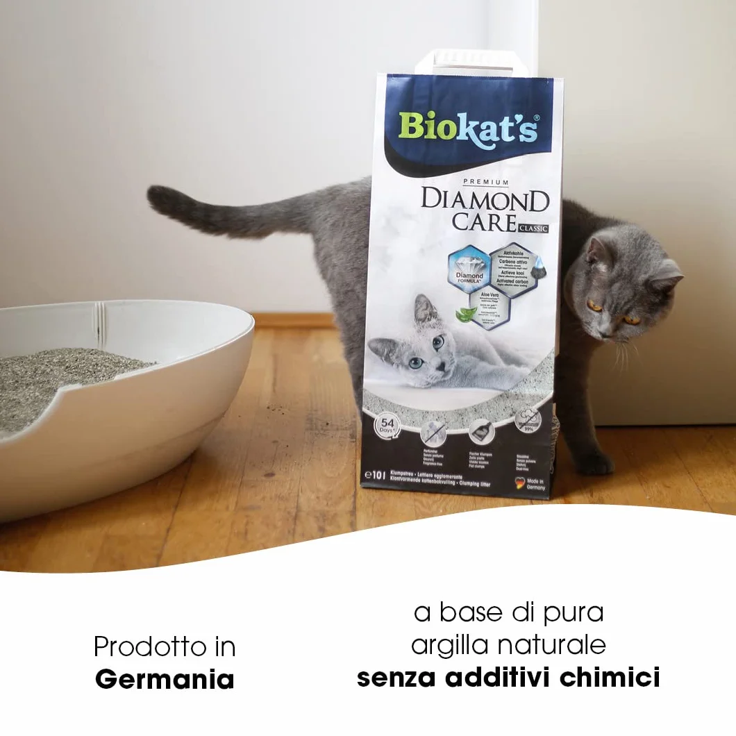 Biokat's Diamond Care Classic senza profumo, Lettiera per gatti a grana fine con carbone attivo e aloe vera, 1 Sacco, 1 x 10 L