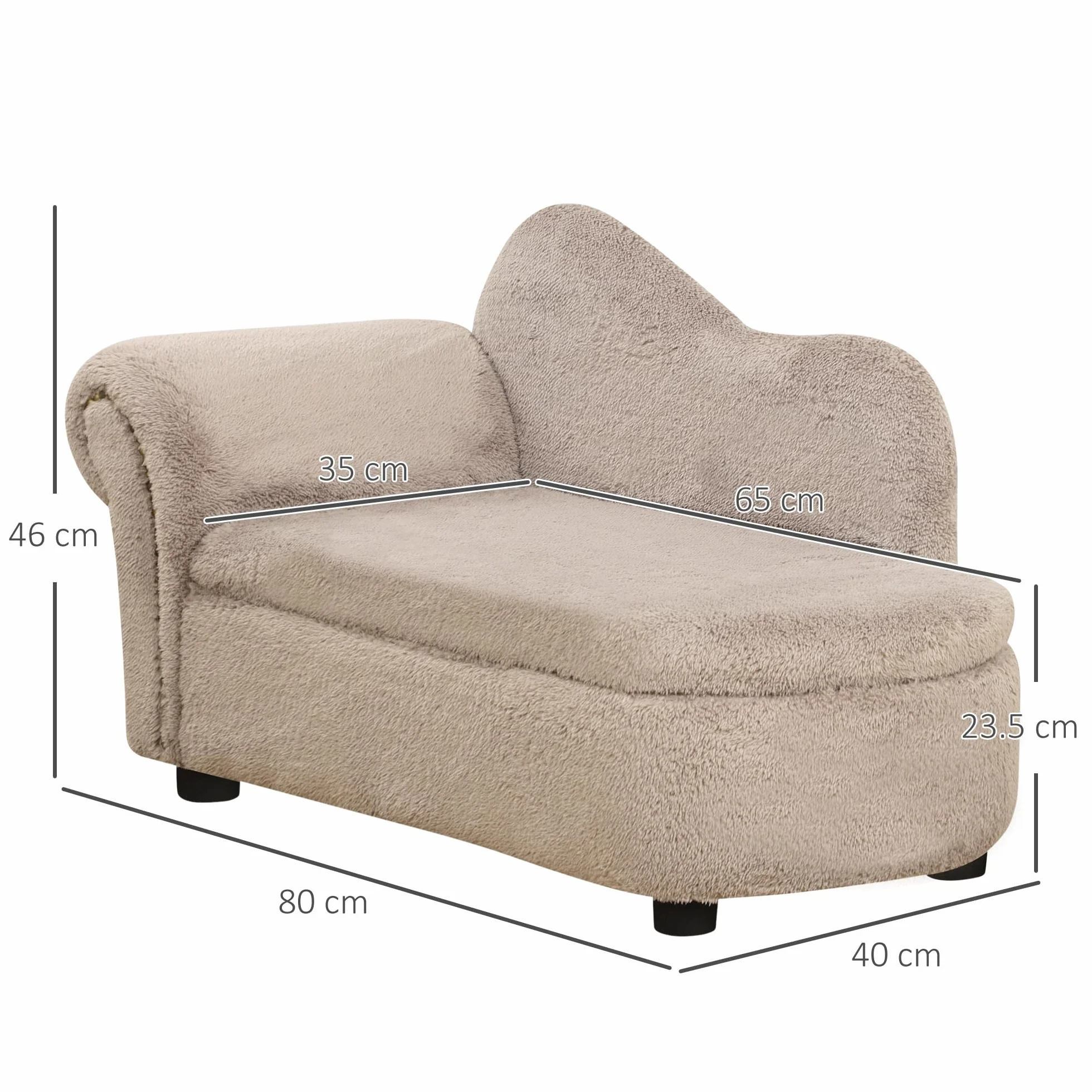 PawHut Divano per Cani Rialzato con Spazio Portaoggetti a Scomparsa, Divano Imbottito in Legno e Tessuto Vellutato, 80x40x46 cm, Beige